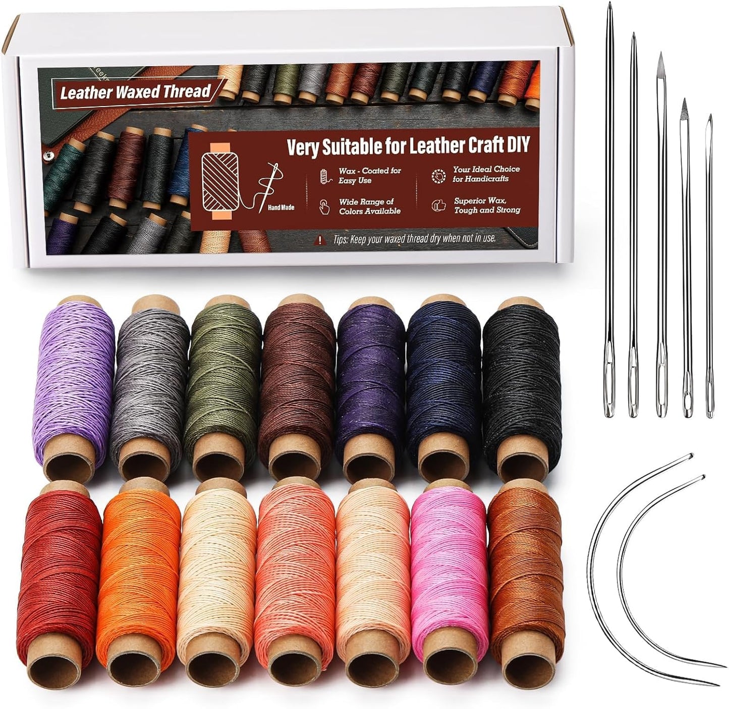 0.55 mm Round Waxed Thread, 14 Colors 76 Yards Spool Wax Coated String, Leather Sewing Waxed Thread for Sewing, Stitching, Beading, Braiding, Bracelet, Bookbinding