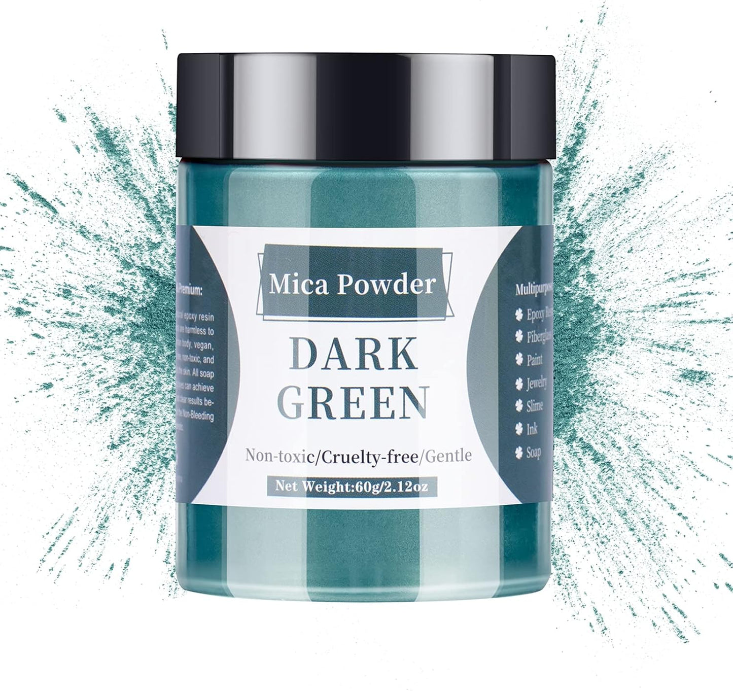 Mica Powder - 60g Mica Powder for Epoxy Resin - Pearl Pigment Powder Dye for Resin/Eye Shadow/Soap Making/Nails/Bath Bombs etc. (Dark Green)