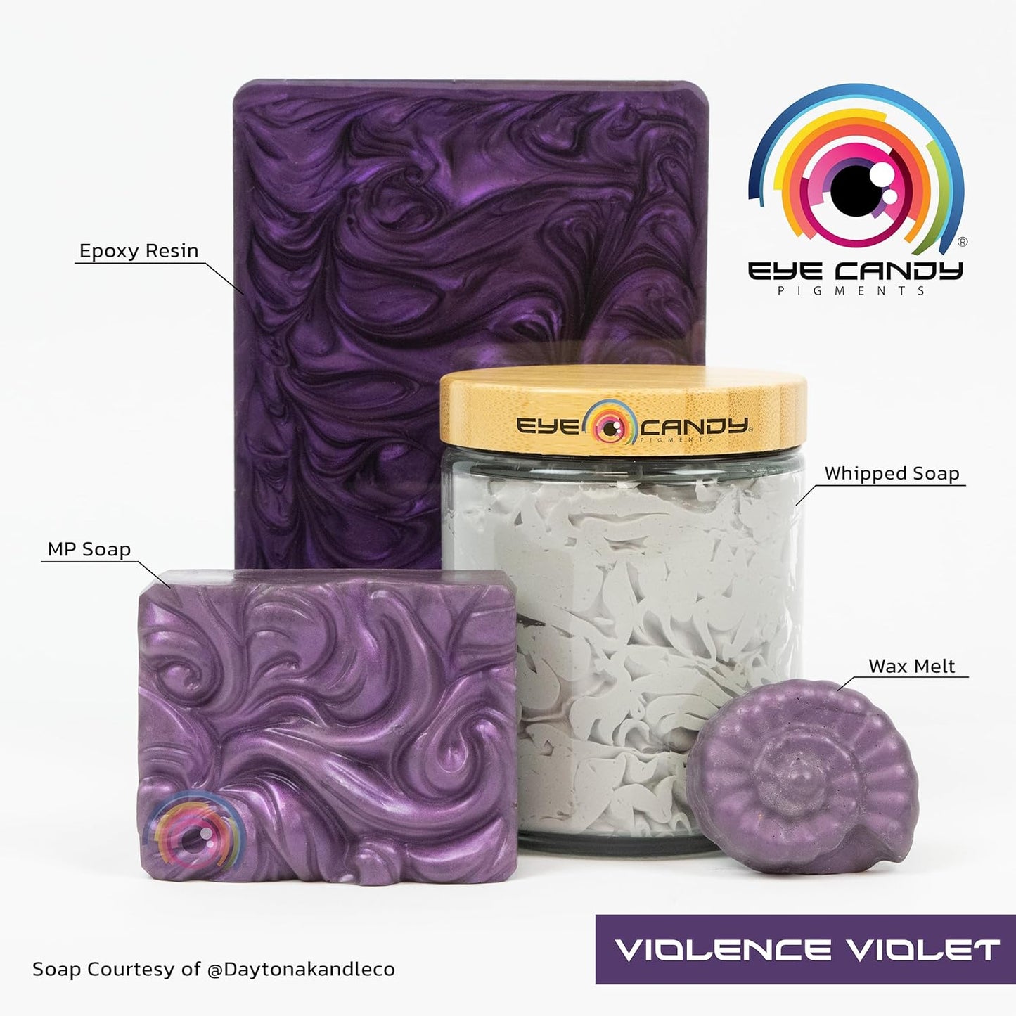 Eye Candy Pigments Premium Purple Mica Powder - Violence Violet (50gr) - for Epoxy, Resin, Soap, Paint, Woodworking, Acrylic Pouring, Bath Bombs, Fishing Lures - DIY Arts and Crafts Additive