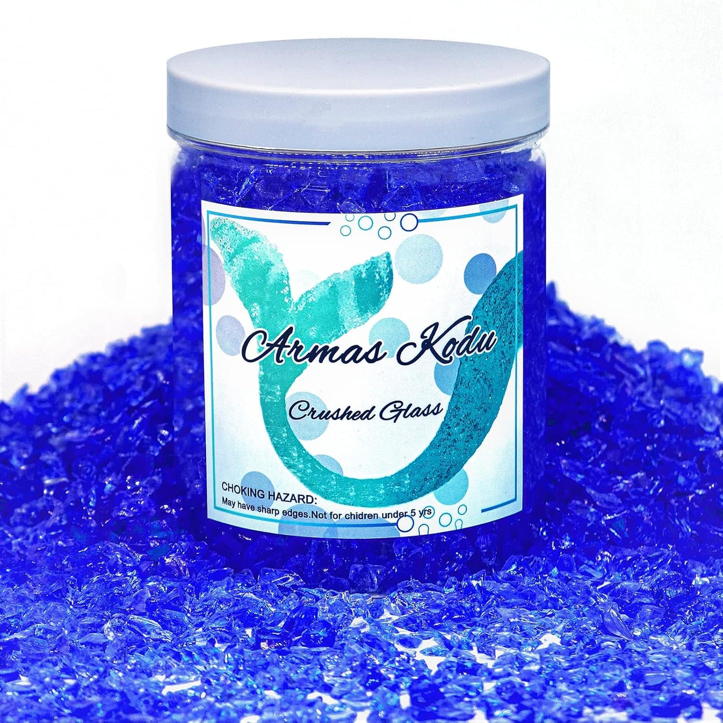 Crushed Glass for Resin Art - 3-6mm Ocean Blue, 1.5lb | Broken Glass Pieces for Crafts, Vase Filler & Fire Pit Media | Decorative Stones