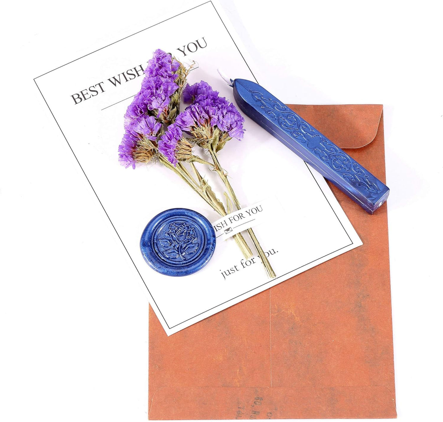 Blue Sealing Wax Sticks, Yoption 5 Pcs Totem Fire Manuscript Wax Seal Sticks with Wicks for Wax Seal Stamp (Navy Blue)