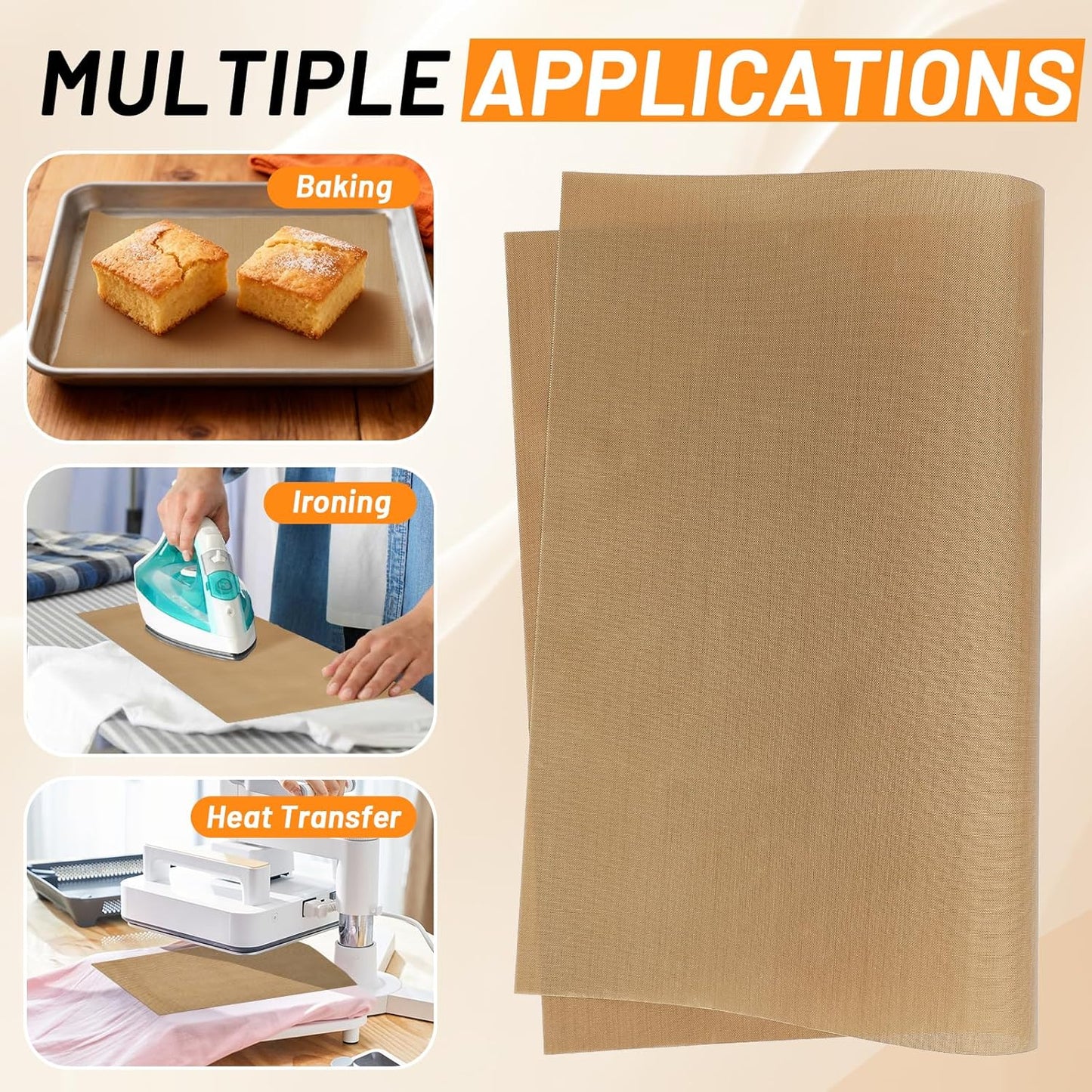Svaldo Teflon Sheets for Heat Press, 10 Pack, 16x20 Heat Press Paper for T Shirts, Hat, Reusable Non Stick PTFE Teflon Sheet, Iron Transfer Paper for Sublimation Machine, Craft & Baking