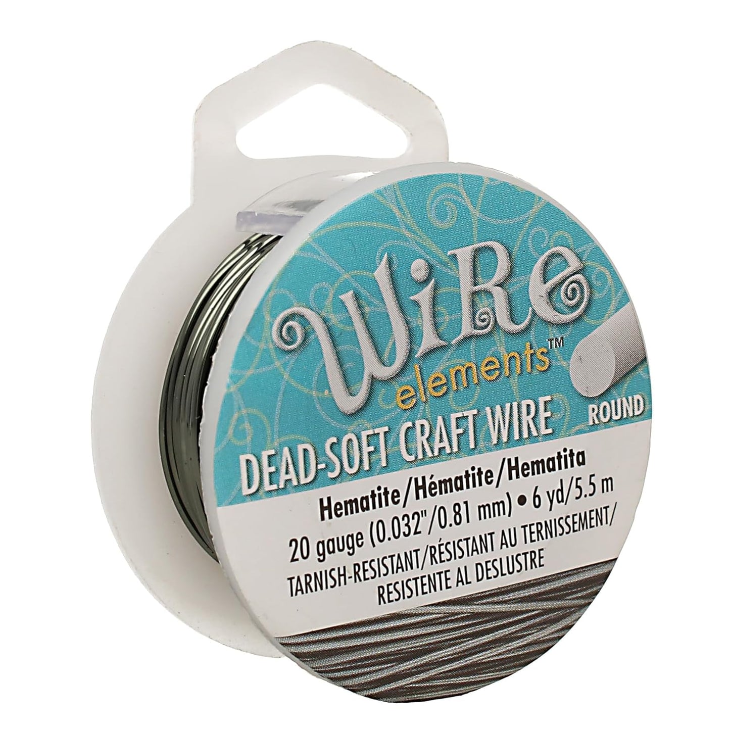 The Beadsmith Wire Elements Craft Wire – Tarnish Resistant, Soft Temper, Round, Hematite Color – 0.81mm, 20 Gauge, 6 Yard Spool – Jewelry Making, Wire Wrapping, Floral, & Other DIY Crafts