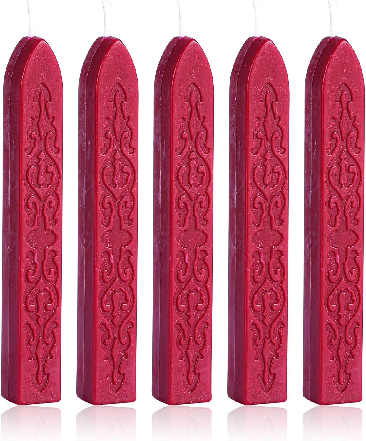 Yoption 5 Pcs Sealing Wax Sticks with Wicks for Wax Seal Stamps, Christmas Cards, Wedding Invitations, Wine Packaging, Gift Wrap, Envelopes (Wine Red)