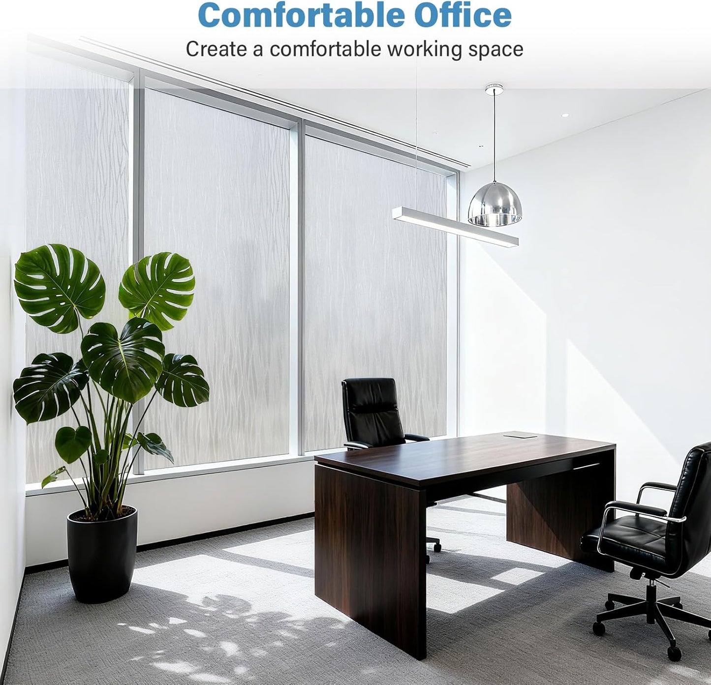 Finnez Frosted Privacy Window Film Static Cling, Non-Adhesive Decorative Cover for Glass Door & Windows, No Glue Removable Clings UV Blocking Waves Design for Home Office 45.2 x 78.7 Inches