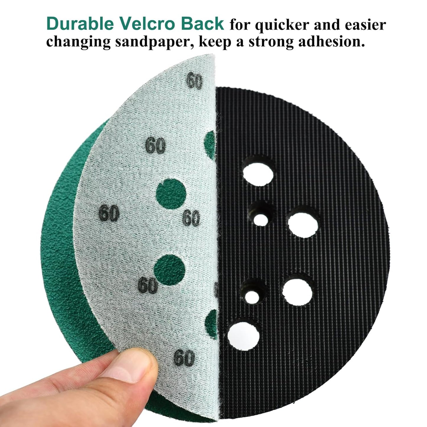 5-Inch 8-Hole Wet Dry Sanding Discs 60 Grit, Polyester Film Backed Heavy-Duty Hook and Loop Sandpaper for Random Orbital Sander, 50-Pack
