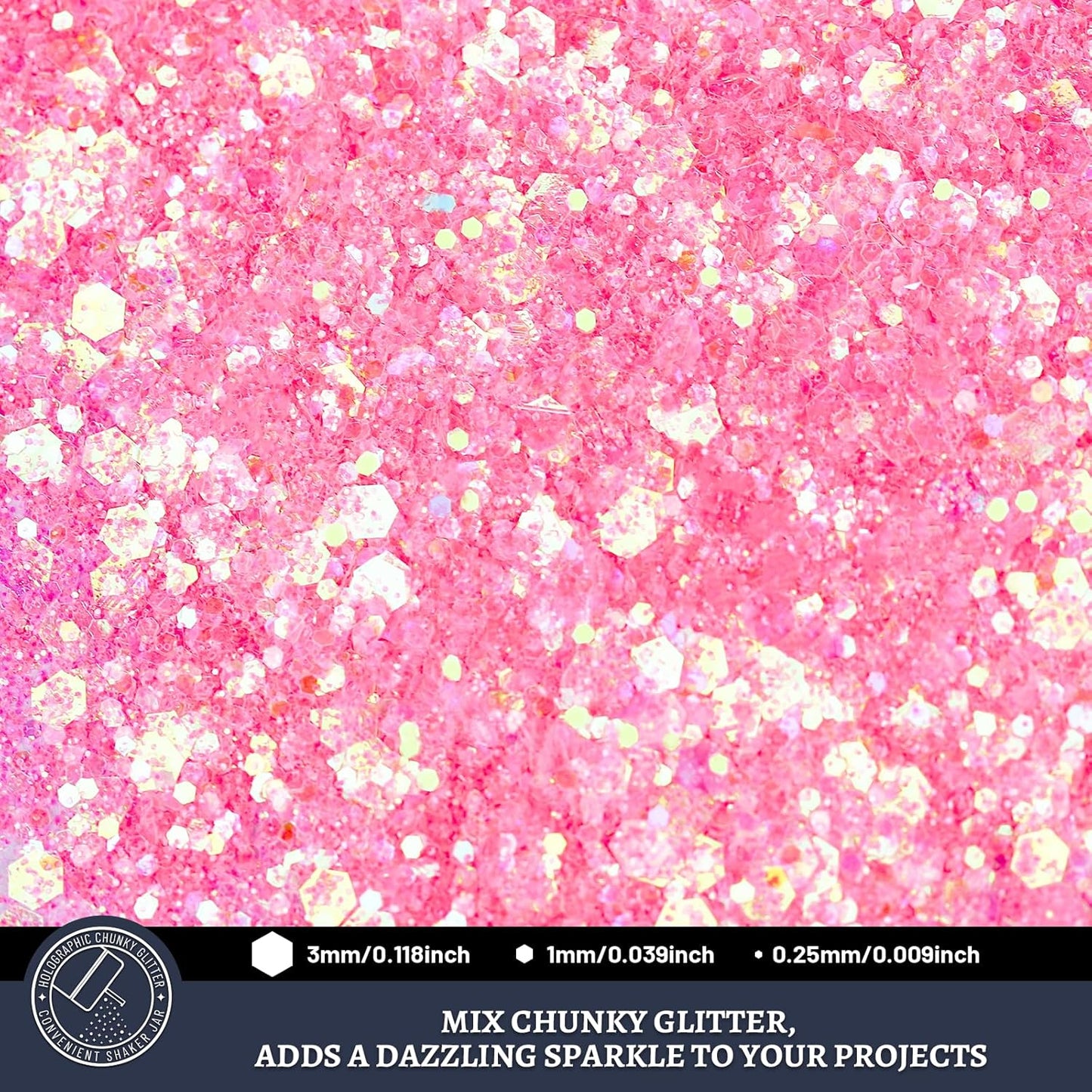 LEOBRO Pink Glitter, 160g/5.64oz Pink Chunky Glitter for Crafts, Resin, Body Nail, DIY Decorations, Iridescent Pink