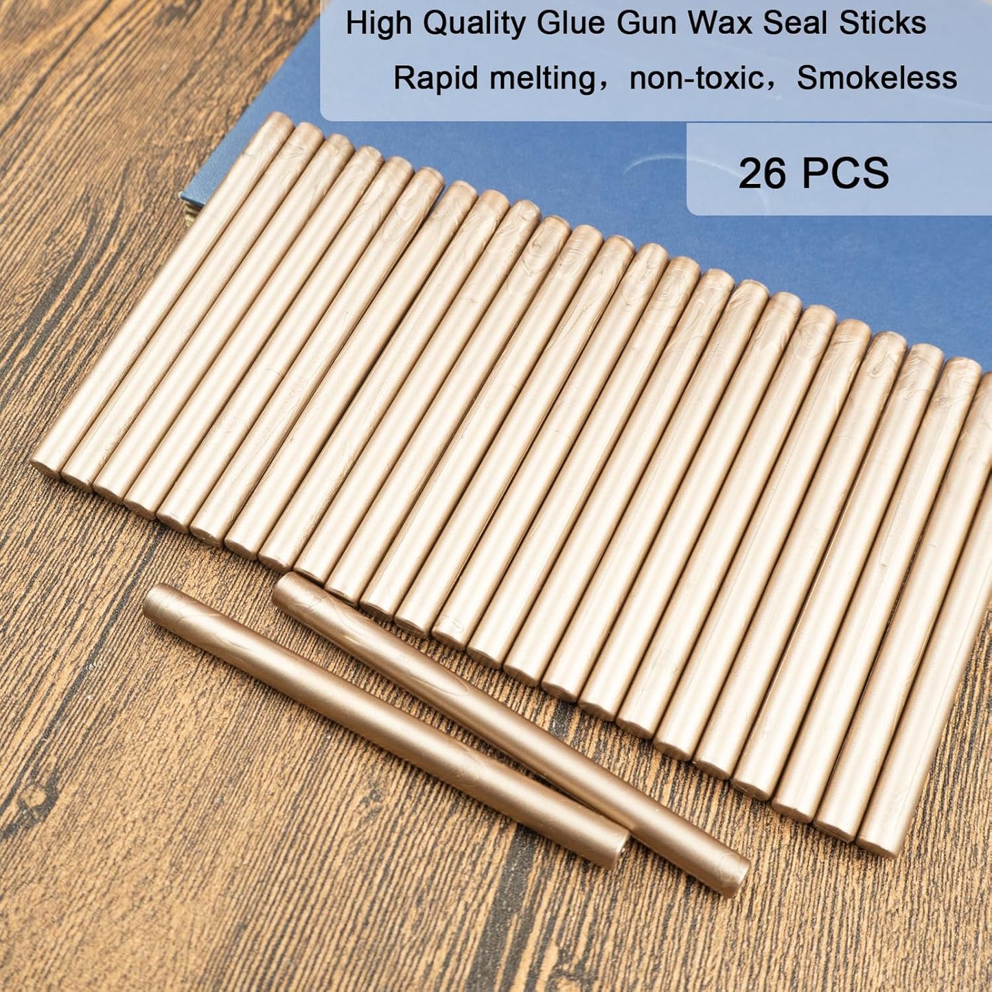Wax Seal Stick, Ioggtser 26 PCS Mini Glue Gun Wax Seal Stick for Wax Seal Stamp, Sealing Wax Sticks for Wedding Invitations, Cards, Envelopes (Champagne Gold)