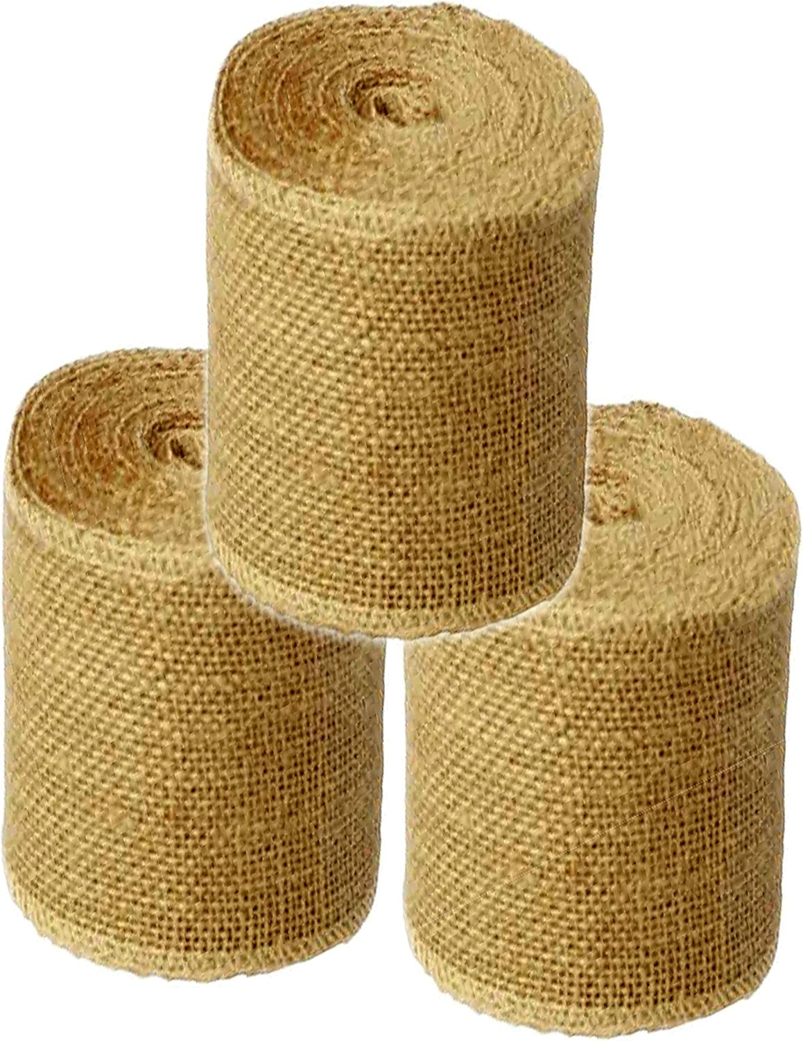 Burlap Ribbon 4" x 15 Yards Natural Jute 4 Inch 5yards 3 Rolls, (Natural, 4Inch X 15yards)