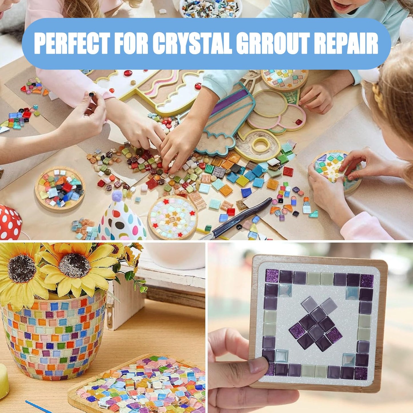 Mosaic Crystal Grout, Mosaics Tile Tools, Mosaic Tile Accessories – Essential for Handmade Grouting and Perfect for DIY Craft Projects (Translucent, 17.6oz)
