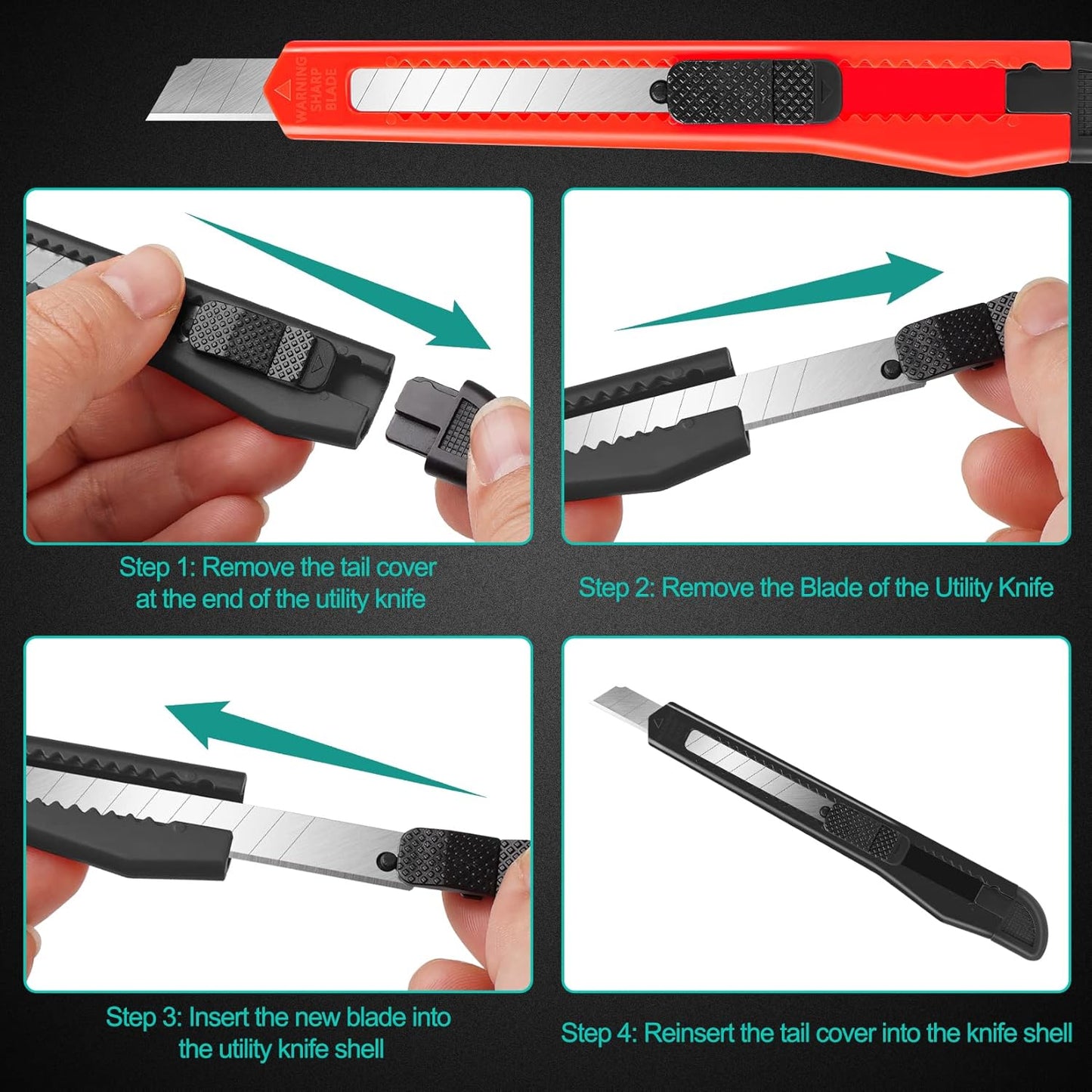 24 Pack Box Cutters, 9mm Razor Knife, Push-Sliding Button, Box Cutter Retractable, Break-off Utility Knife, Box Opener Tool for Office, Home, School, Art DIY
