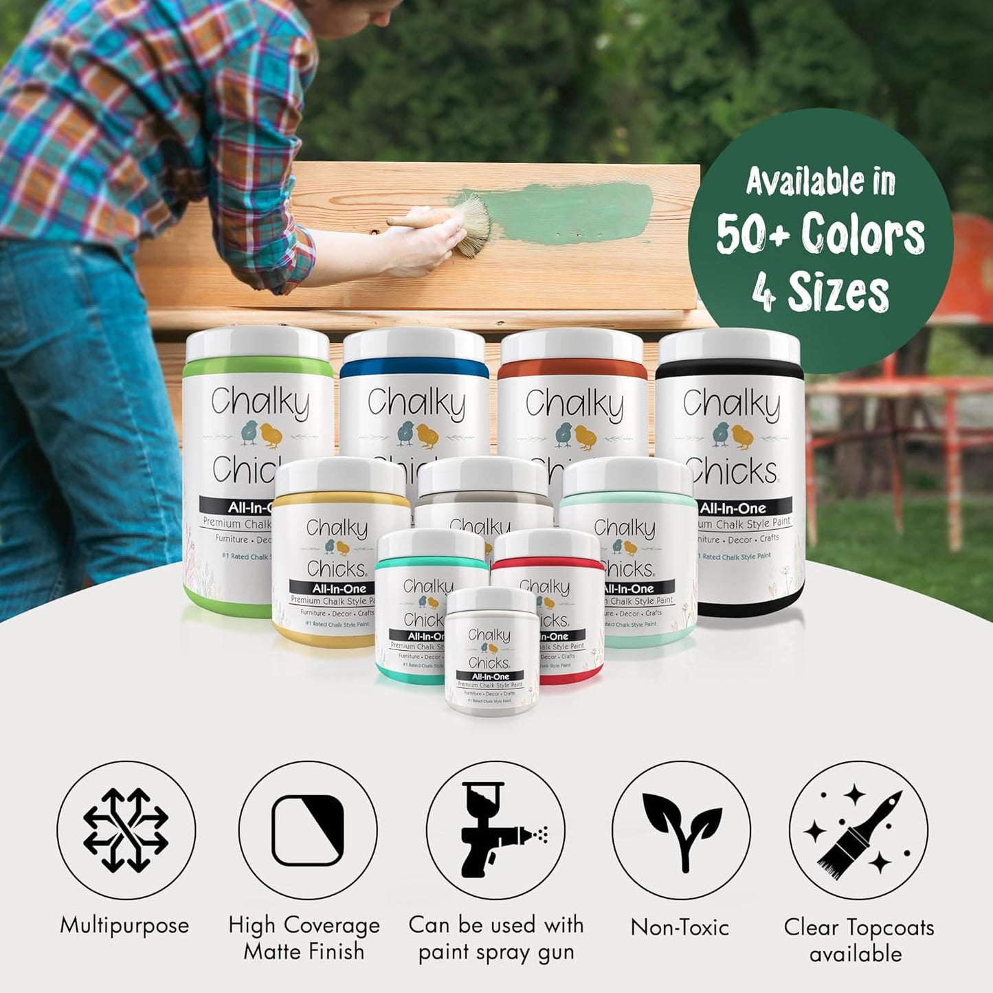 Chalky Chicks All-in-One Chalk Paint for Furniture or Cabinet - 8 Fl Oz - Matte Finish Shamrock (Dark Green) for Metal, Wood Furniture Paint - No Sanding All-in-One for Home Decor & Crafts, USA Made