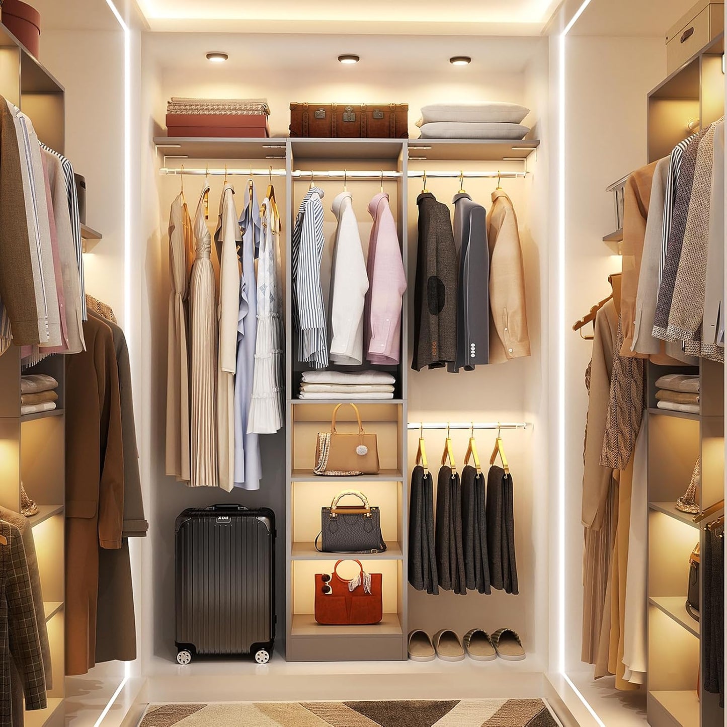 48" Small Closet Organizer, 4FT Small Closet System with 4 Closet Rods & 3 Shelves, 80"H Small Closet Organizers and Storage for Small Bedooms, Cloakrooms, Laundry Rooms, Gray