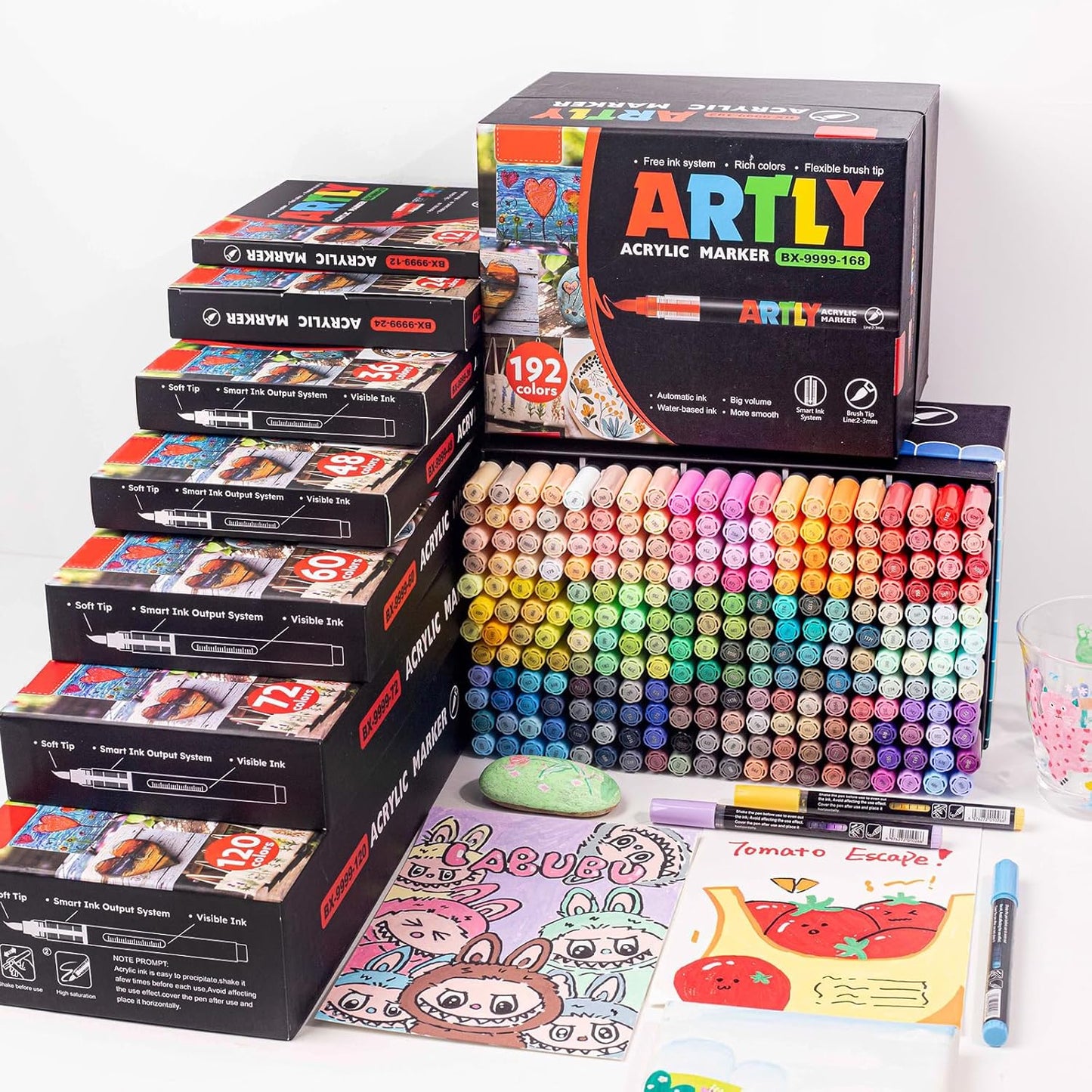 Acrylic Paint Markers, Acrylic Paint Pens, Fabric Markers for Textile, Rock, Glass, Wood, Paper, Ceramic, Canvas DIY Art Supplies Kit for Kids and Adults (12)