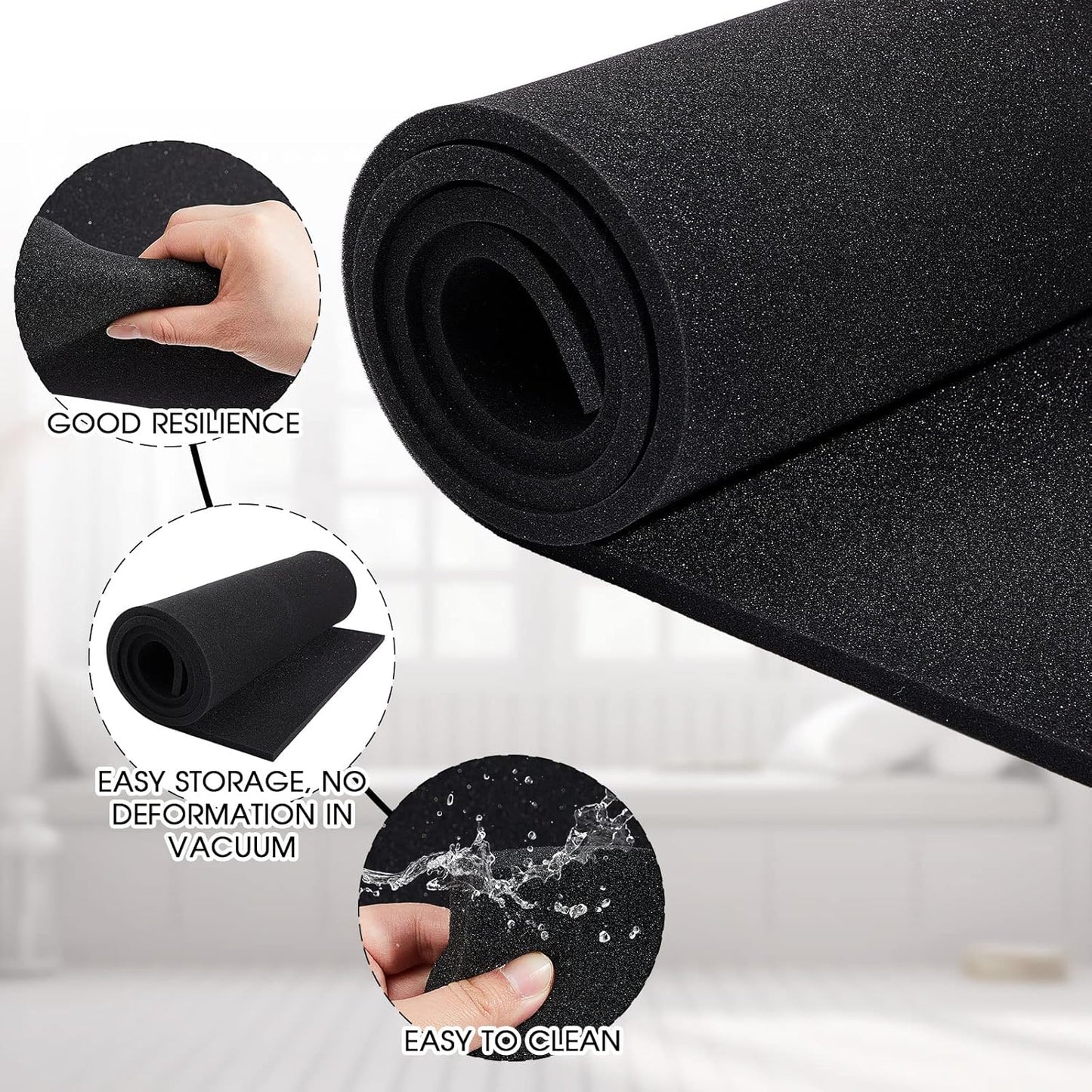 Amylove Polyurethane Foam 24" x 72" High Density Cushion Upholstery Foam Sheet for Seat Replacement DIY Projects Chairs Headboards Sofas Home(3" x 24" x 72",Black)