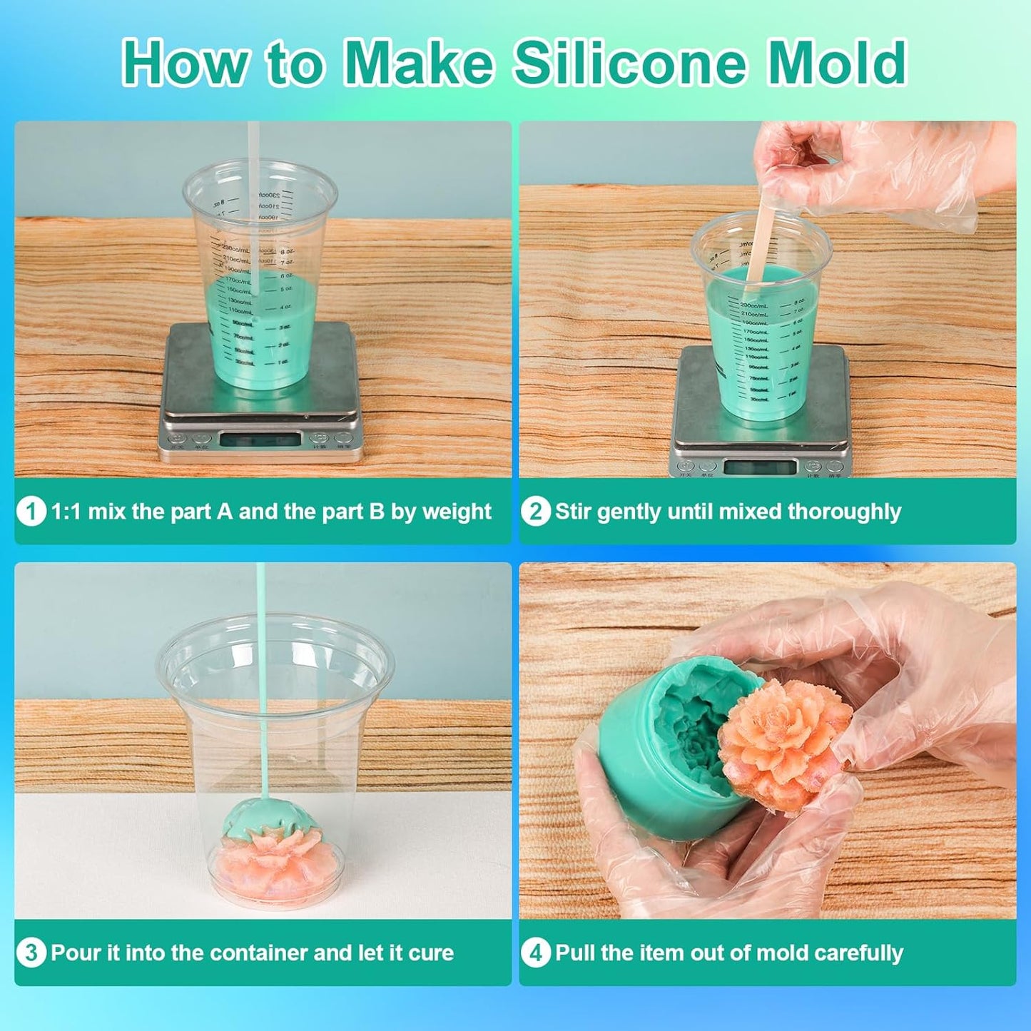 38 oz Liquid Silicone Mold Kit, 15A Rubber, 1:1 Volume Ratio, Jade Green - For Making Molds for Resin, Soap, Concrete, Wax