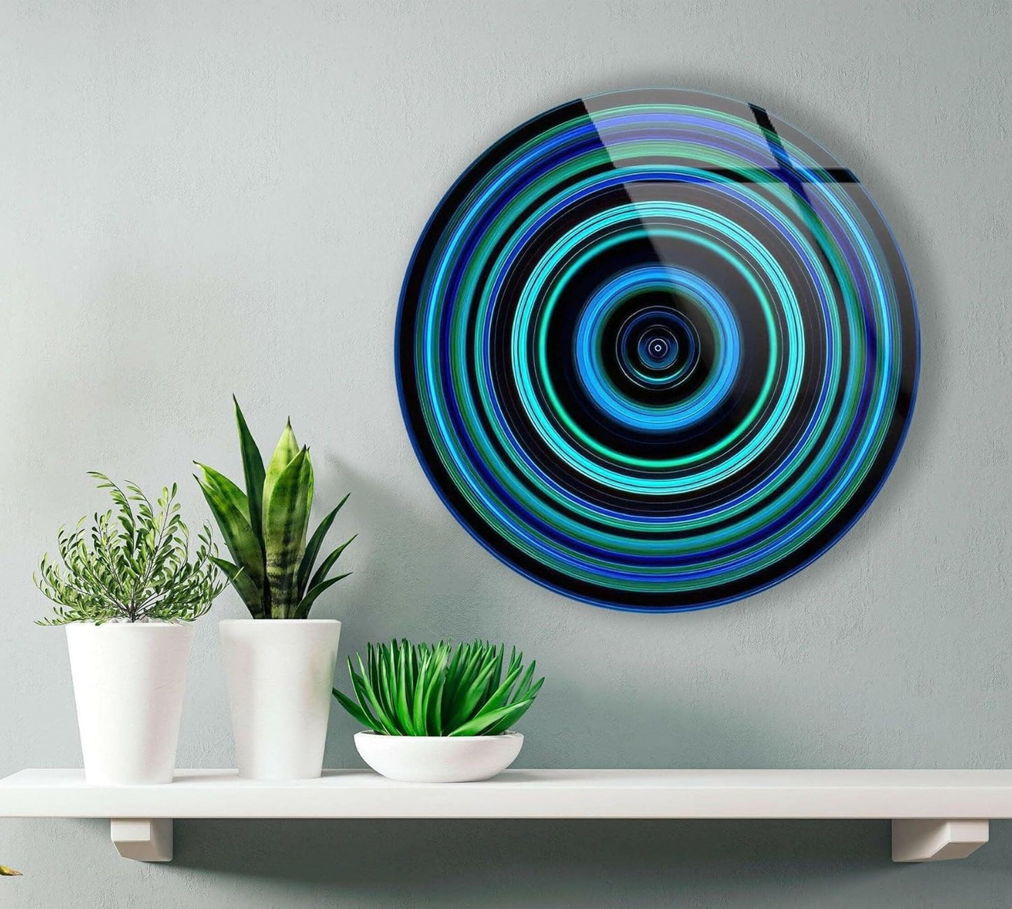 My Photostation.com 31.5''(80cm) Diameter Blue and Green Round Glass Wall Art Tempered Glass Printing Wall Decor Large Wall Art Wall Hangings