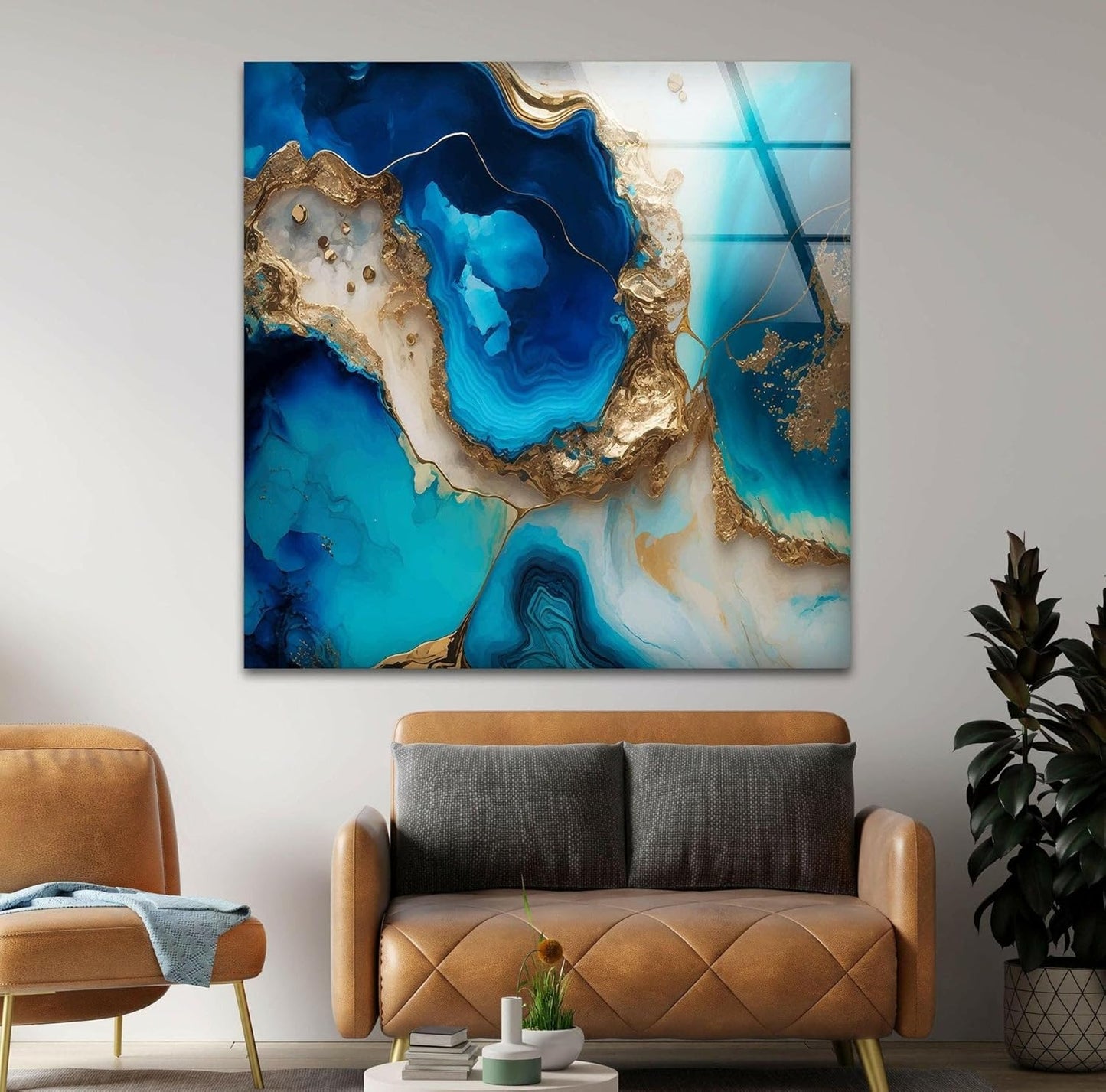My Photostation.com 30Wx24H'' Blue Alcohol ink Glass Wall ArtTempered Glass Printing Wall Decor Large Wall Art Wall Hangings