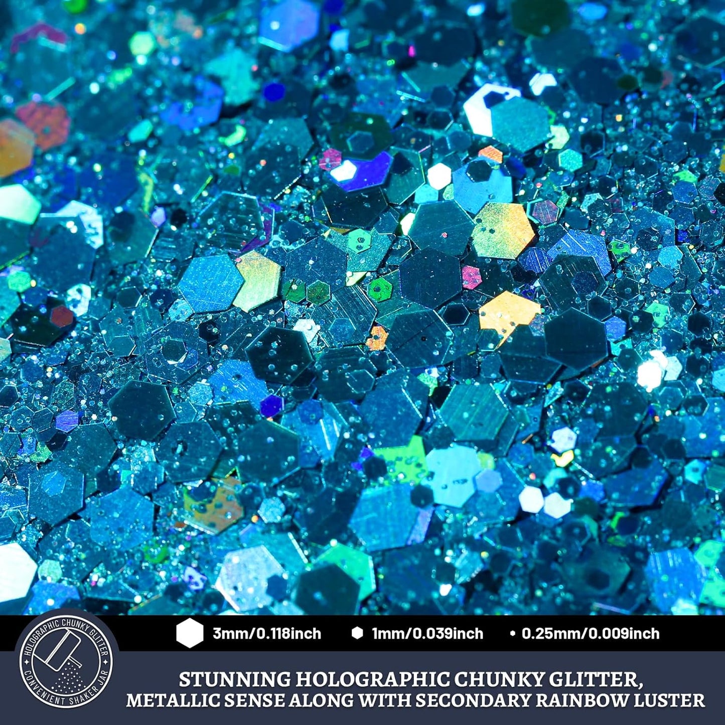LEOBRO Blue Glitter, 160G/5.64OZ Holographic Chunky Glitter for Crafts, Resin, Body Nail, DIY Decorations, Light Blue