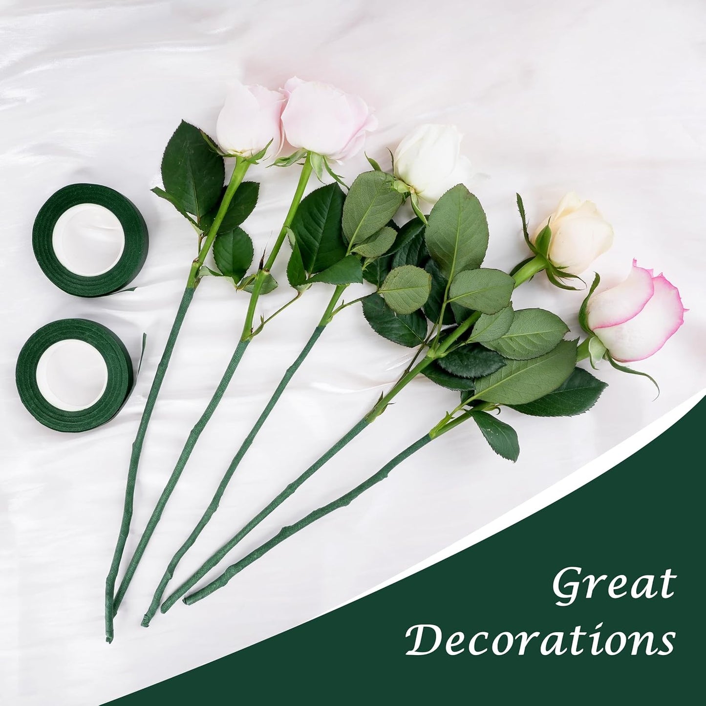 DF DUALFERV 12 Rolls Dark Green Floral Tape Stem Wrap, 1/2" Wide Flower Tape for Bouquets, 30 Yards Floral Tape for Fresh Flowers for Flower Arranging, Wreath Making, Wedding Bouquets