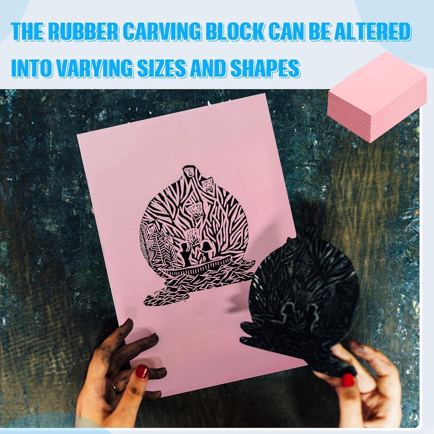 4 Pcs 4" x6“ Pink Rubber Art Soft Linoleum Carving Block, Rubber Crafts Linocut Block for Printmaking,Stamp Carving Block