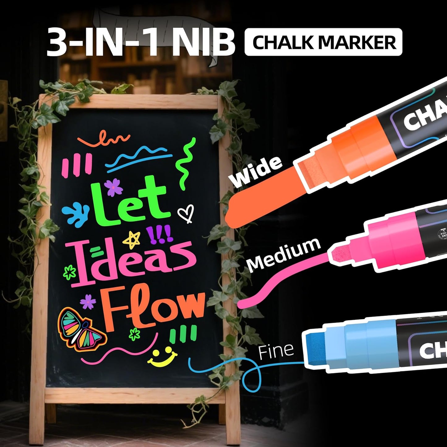 WUO window Chalk Markers,8 Colors Car Markers,15mm 3-in-1 Jumbo Wide Nib, Dust-Free & Non-Toxic - Erasable Blackboards Marker for Rock Painting, Poster, Stone, Ceramic, Glass