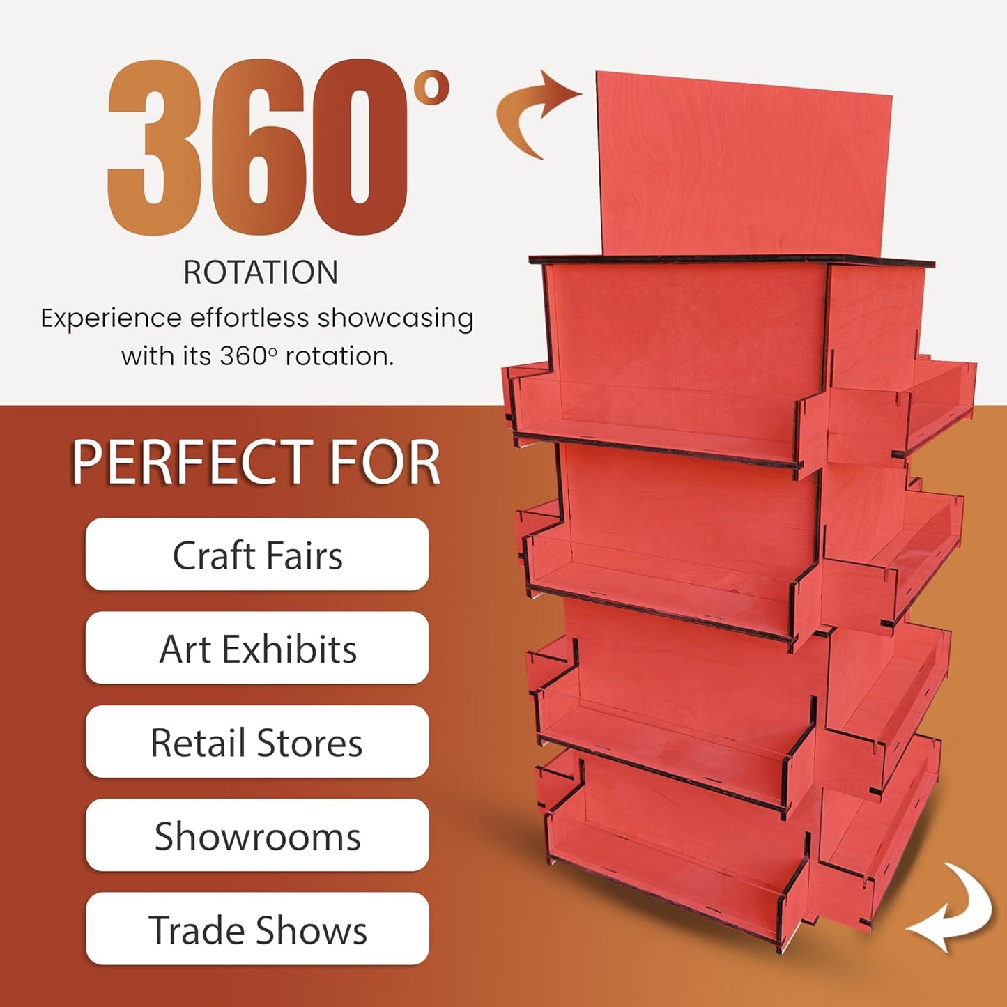 TORCHED DISPLAYS 4-Sided Rotating Display Stand - Craft Shows, Trade Shows, Markets - Small & Medium-Sized Items like Stickers, Postcards, Coasters, Note Pads, Napkins, Easy to Assemble (Red)