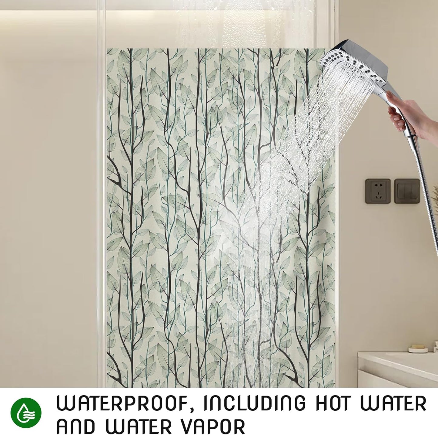 DKTIE Window Film Privacy with Installation Tools, Decorative Stained Glass Window Clings for Home, Static Cling Window Sticker for Front Door, Bathroom, Glass Door (Dark Green, 35.4'' x 118.1'')
