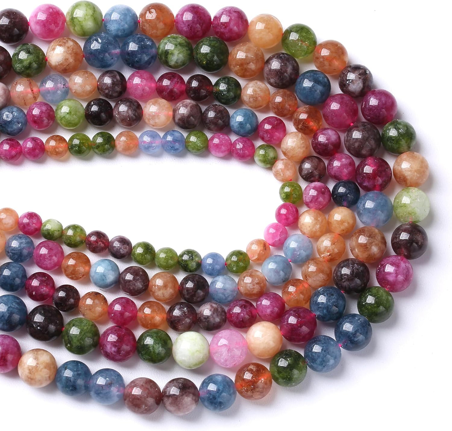 36pcs 10mm Natural Colorful Tourmaline Jade Stone Beads Round Loose Crystal Healing Energy Beads for Jewelry Making DIY Bracelet Necklace Earrings 15" (10mm, Colorful Tourmaline)