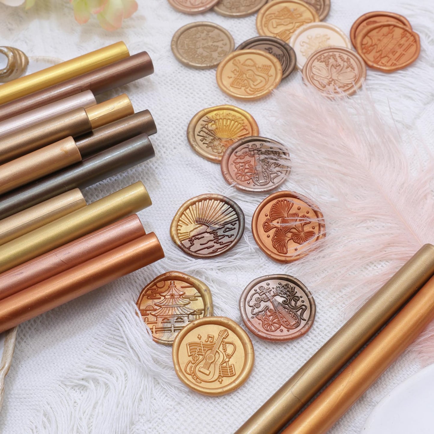 Champagne Gold Wax Seal Sticks, 30pcs Sealing Wax Sticks, HOSEALING Glue Gun Wax Seal Sticks for Wax Seal Stamp, Premium Sealing Wax for Wedding Invitations, Letter, Envelope (Mini Size)