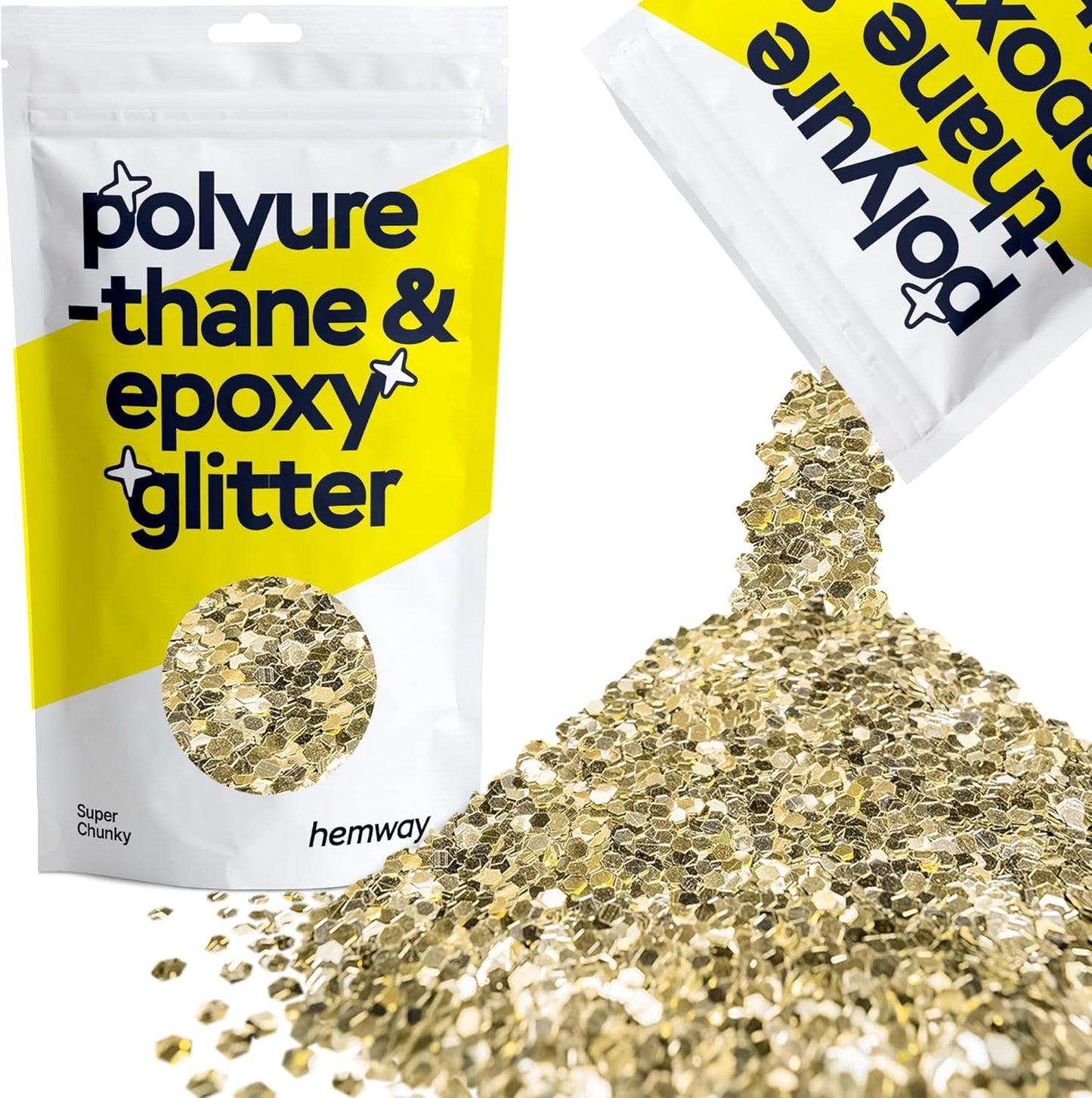 Hemway Glitter for Resin 100g Champagne Gold Metallic Crystals for Epoxy Craft Super Chunky Flakes Tumblers Wax Melt