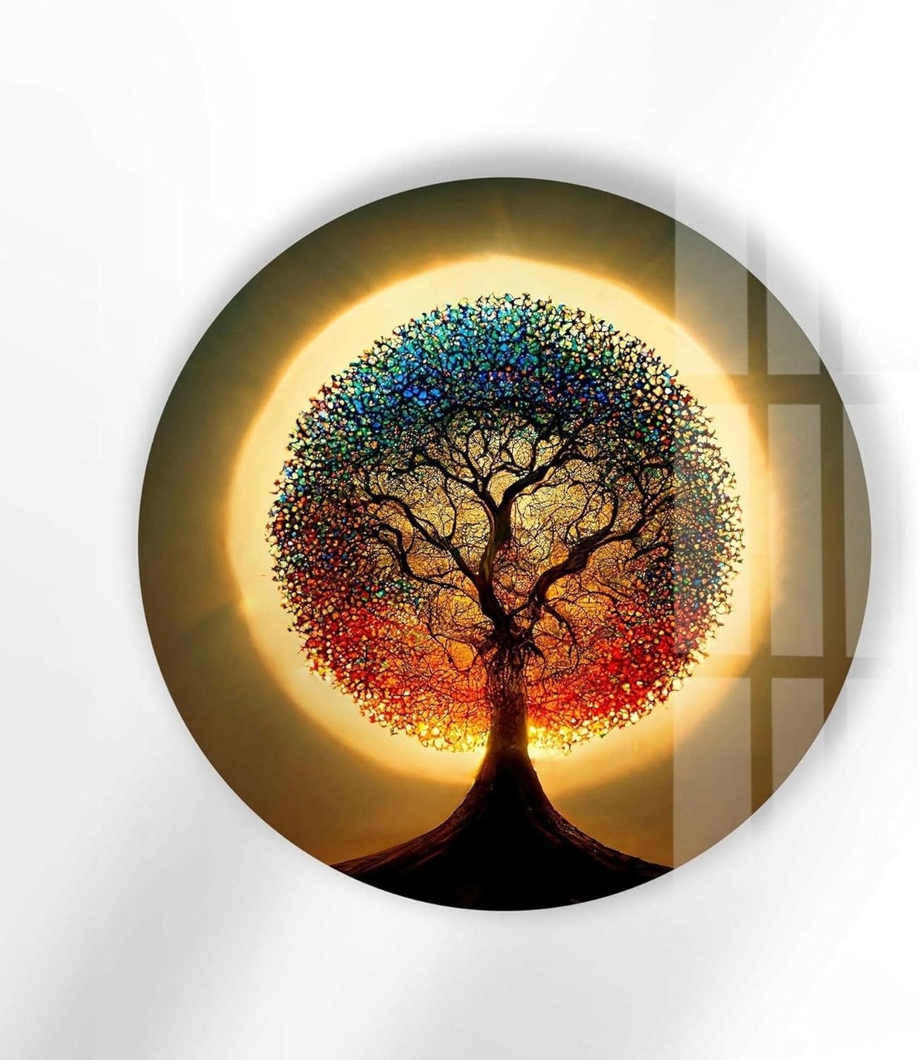 My Photostation.com 27.5''(70cm) Diameter Life of Tree Round Glass Wall Art Tempered Glass Printing Wall Decor Large Wall Art Wall Hangings
