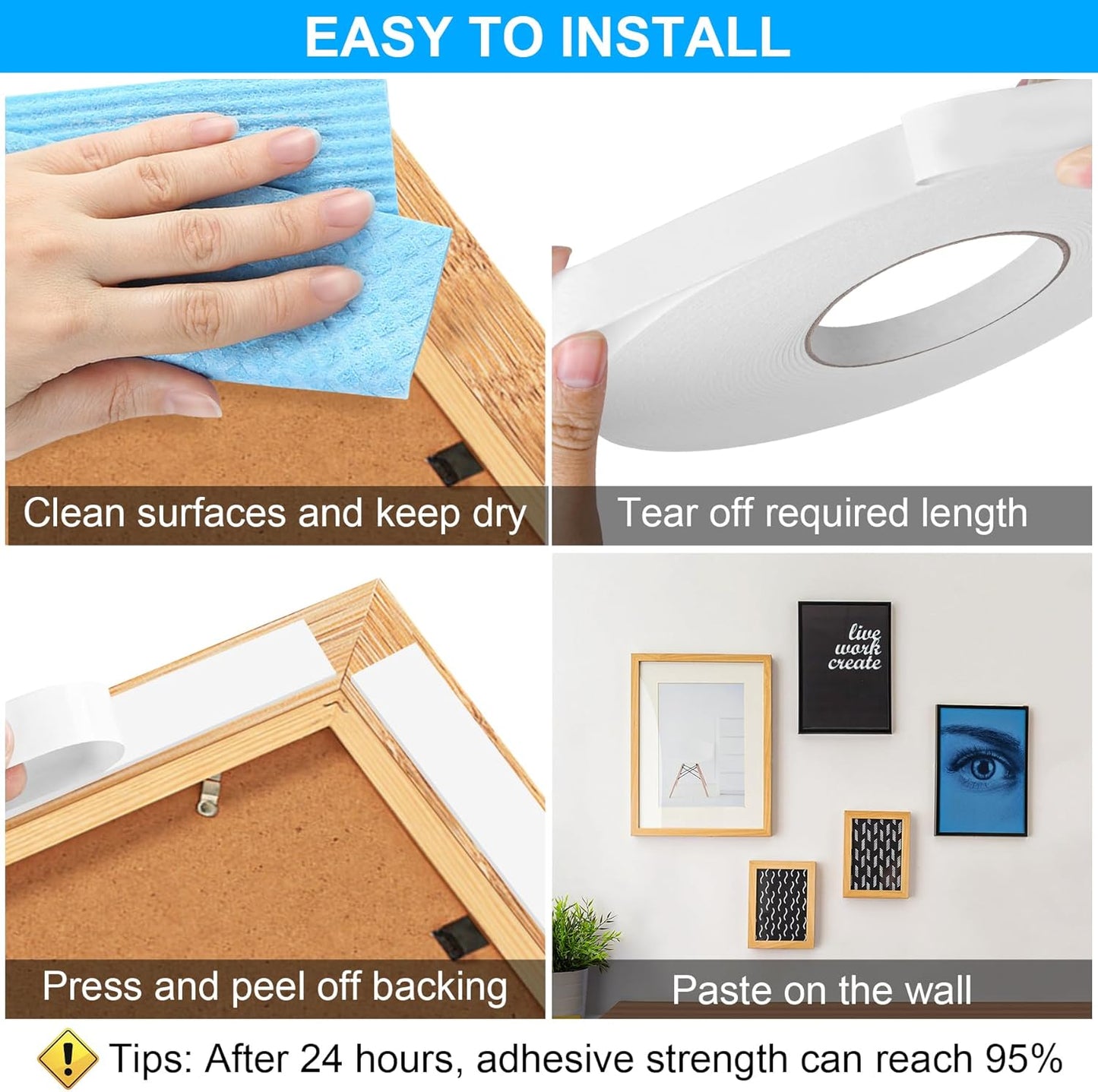 ToLanbbt Double Sided Foam Tape 2In x 10FT, Mounting Tape Heavy Duty, Strong Adhesive Weatherproof Seal Strips for DIY Craft Picture Poster, Car & Gap Filling Mountings, Home Office Decor (White)