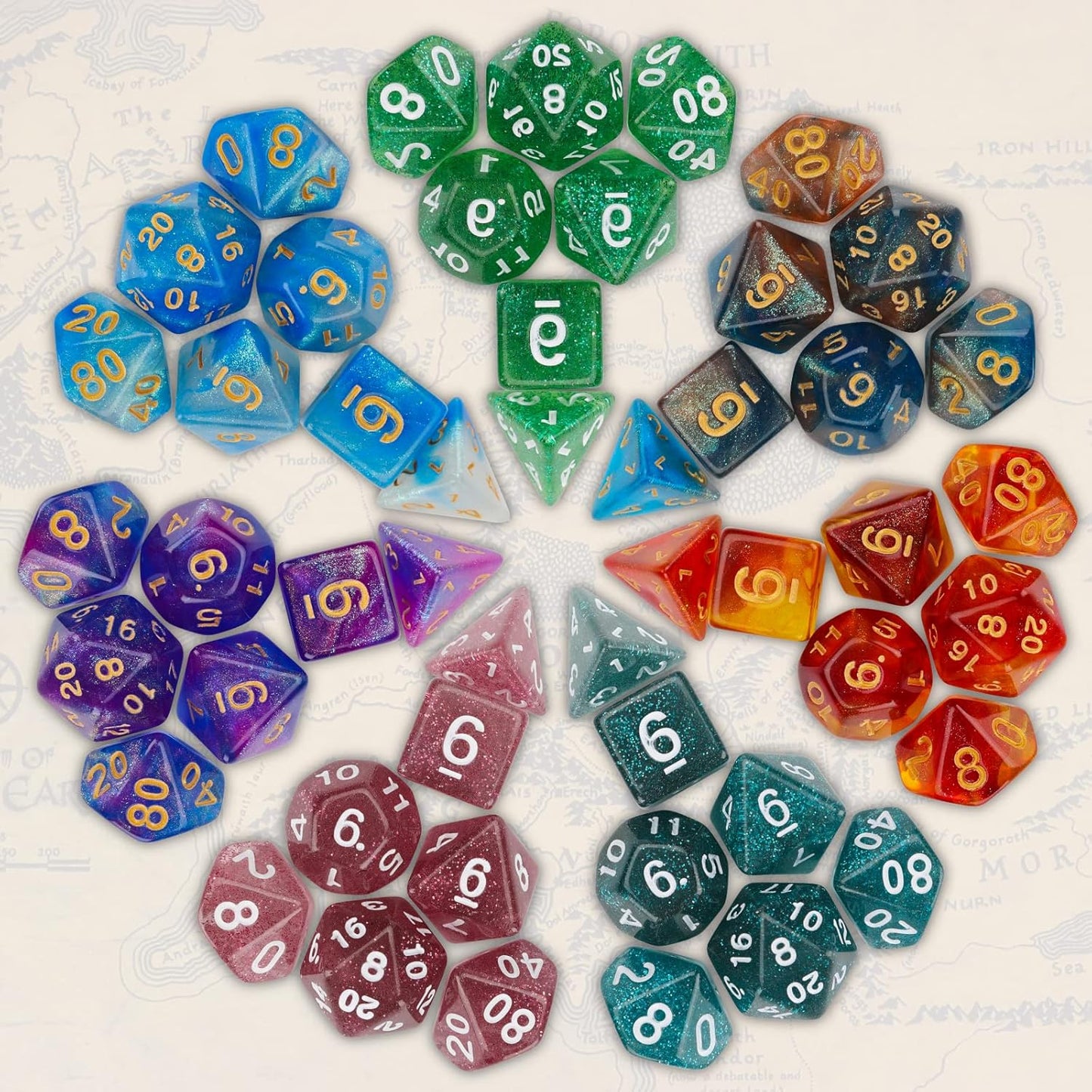 Coyeekn 7 x 7 DND Dice Set, (49 Pieces) Polyhedron Dice for Dungeons & Dragons RPG MTG DND Tabletop Game with 1 Pouch
