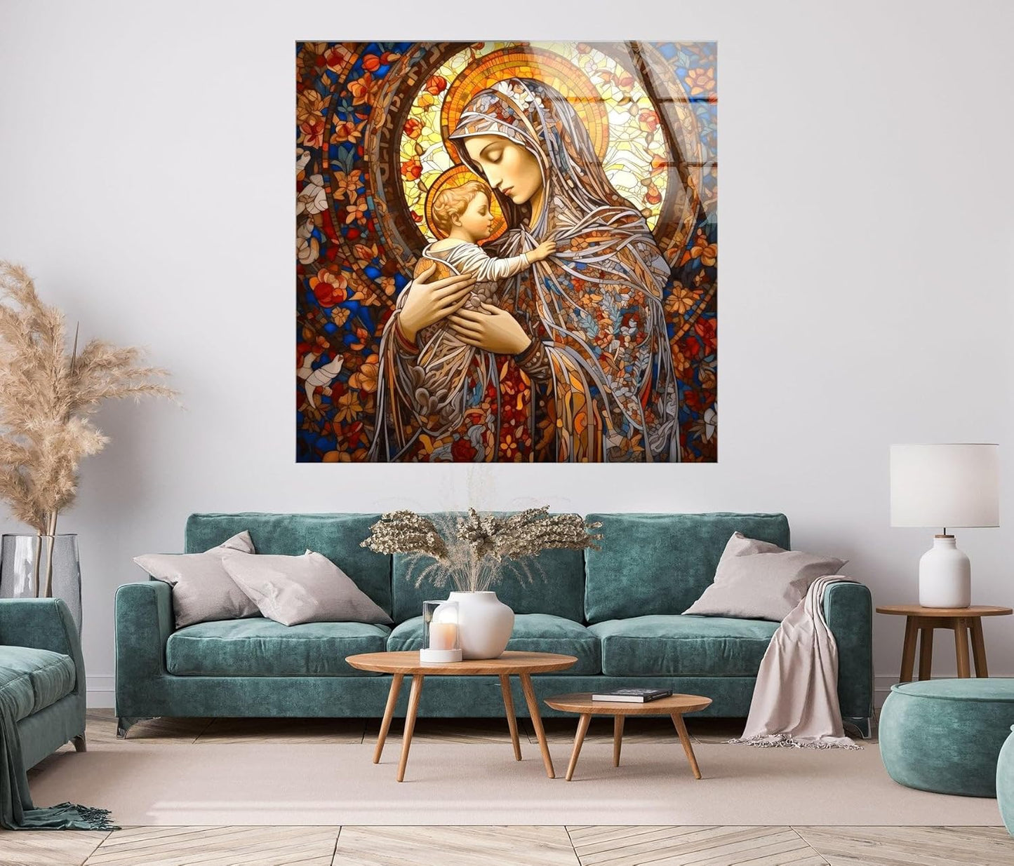 My Photostation.com 30Wx35.5H'' Jesus and Virgin Mary Glass Wall Art Tempered Glass Printing Wall Decor Large Wall Art Wall Hangings