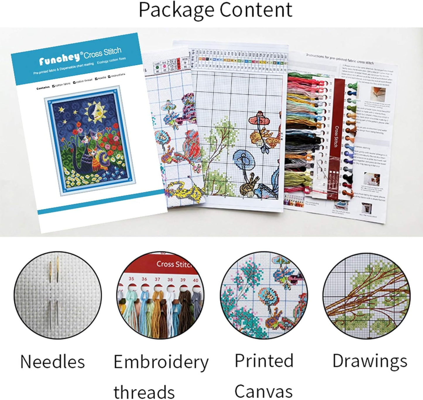 Funchey Stamped Cross Stitch Kits, DIY Cross Stitch Pattern for Adults Beginners Needlepoint Kits Embroidery Kit Arts and Crafts 11CT-National Flag Owl 18x18 inchs