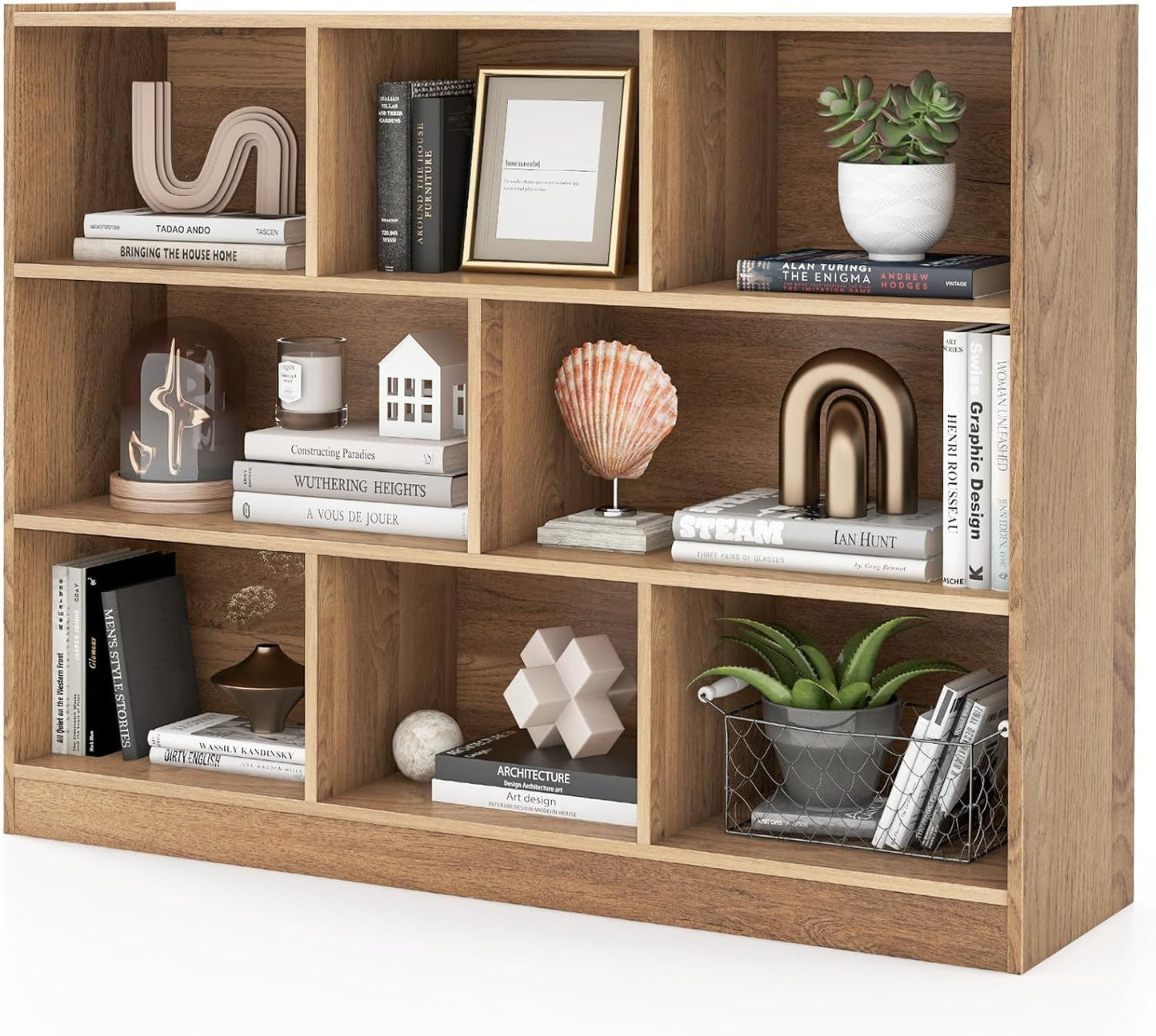 Giantex 8 Cube Bookcase, Freestanding 3-Tier Open Bookshelf, Modern Storage Display Cabinet, Wood Cube Storage Organizer for Living Room, Kid’s Room, Natural