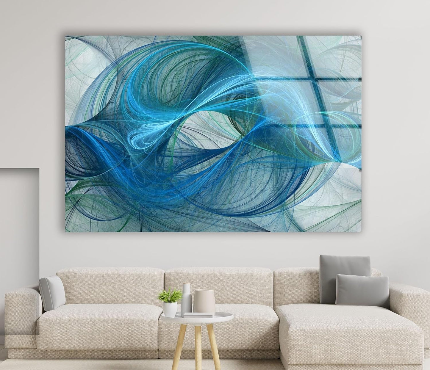 My Photostation.com 35.5Wx30H'' Blue Energy Abstract Wall Art – Fluid Motion Glass PrintTempered Glass Printing Wall Decor Large Wall Art Wall Hangings