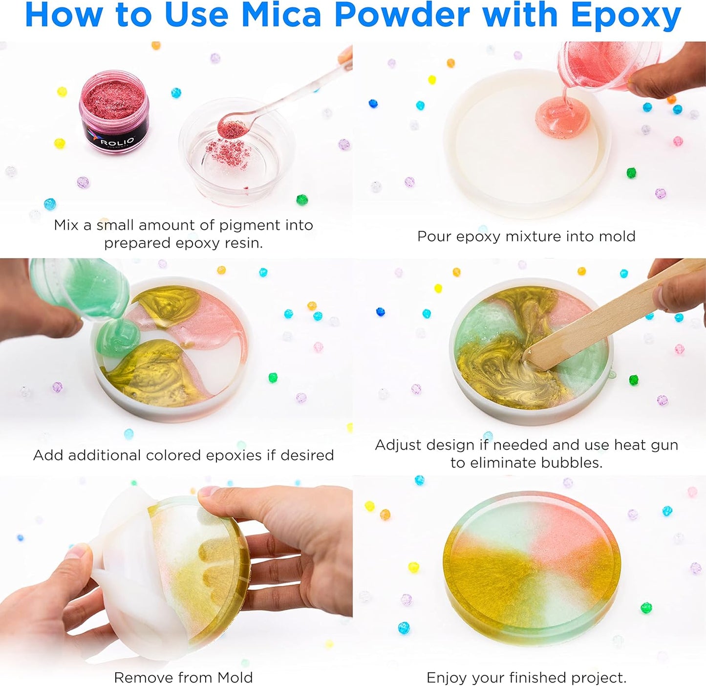 Rolio Premium Mica Powder - Ice Crystals (50G / 1.76oz) - 1 Jar of White Pigment Powder for Epoxy Resin, Dye, Soap Making, Nail Polish, Paint, Candle Making, Bath Bombs, Slime