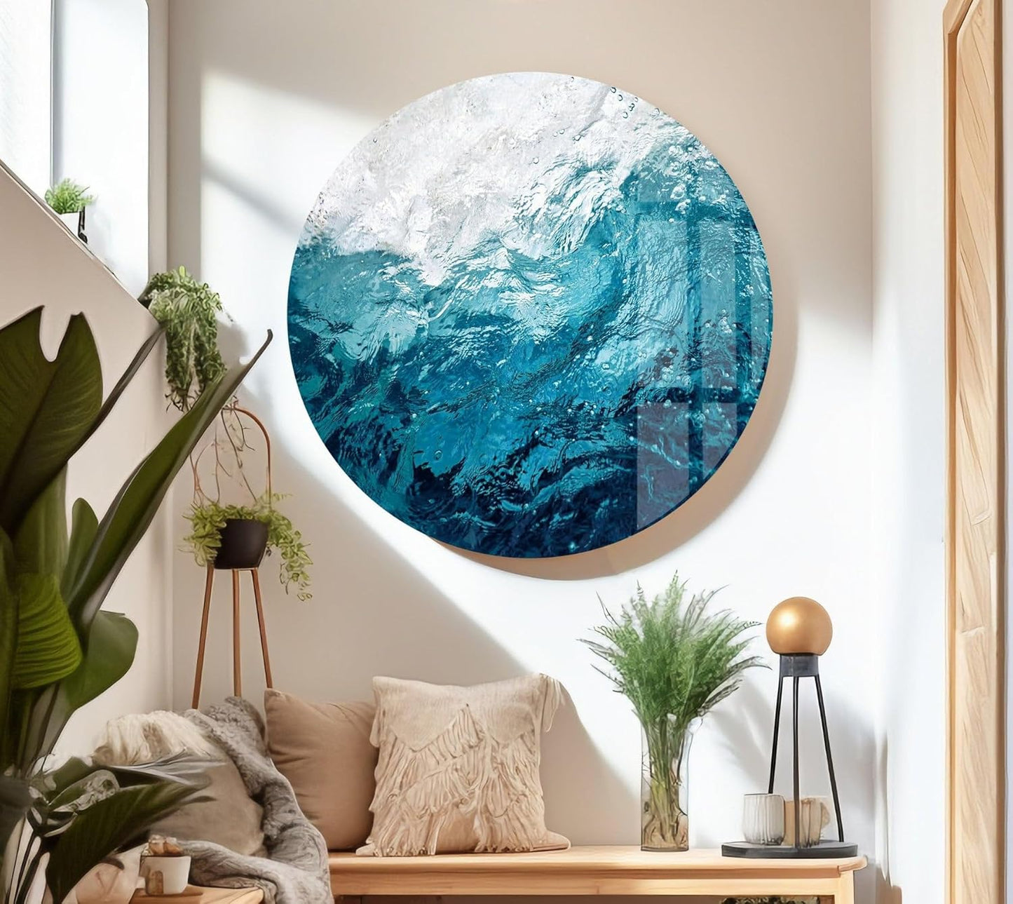 My Photostation.com 30Wx24H'' Blue Waves Abstract Glass Wall ArtTempered Glass Printing Wall Decor Large Wall Art Wall Hangings