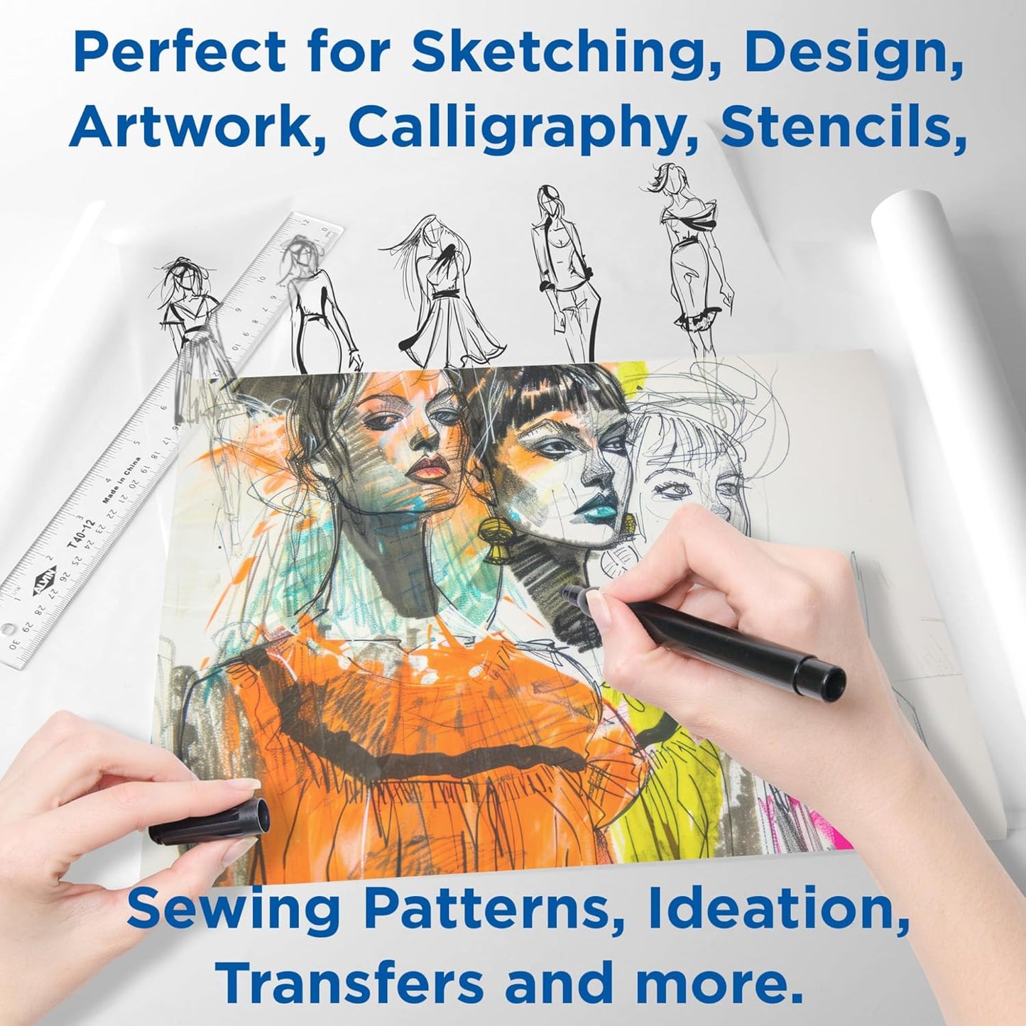 ALVIN 55W-I Lightweight Tracing Paper Roll, White, Suitable with Ink, Charcoal, Felt Tip Pen, for Sketching or Detailing - 18 Inches, 50 Yards, 1-inch Core