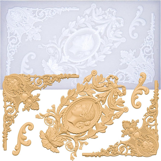 Art Molds for Polyclay Air Dry Clay Plaster Epoxy Resin Fondant Cake Decor Cameo Flourish