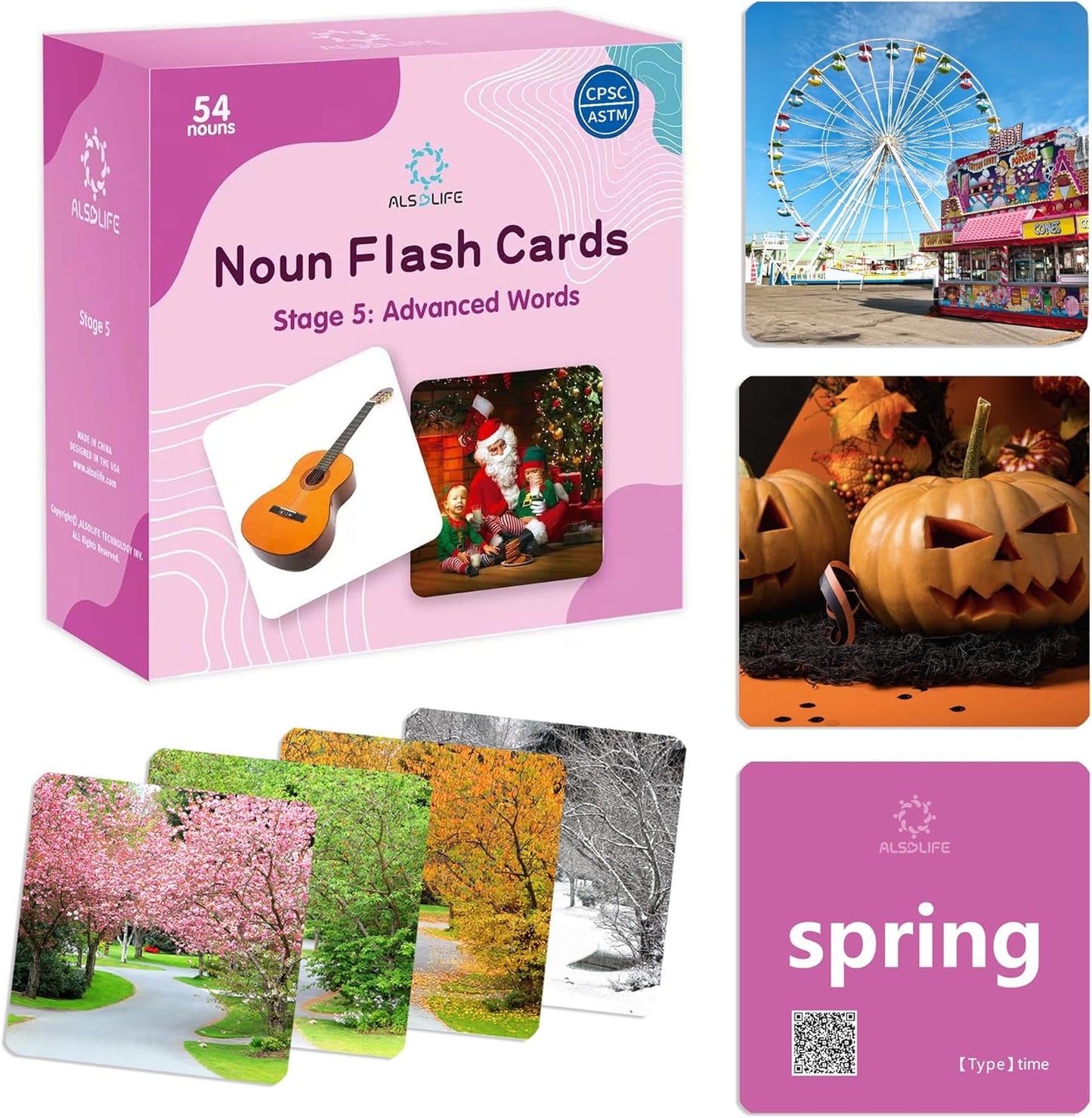 54 Advanced Word Noun Flash Cards for Kids 3-5, Vocabulary Cards with Pictures, | Toddler Flash Cards for Learning English Words| Seasons flashcards| ABA Therapy & Speech Therapy Materials