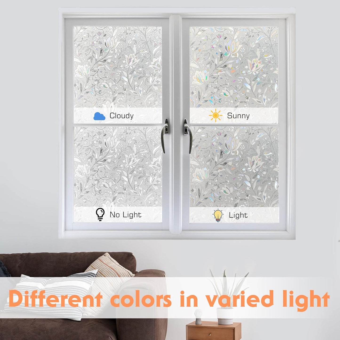 Hilarious Privacy Window Film, Tulip Window Vinyl, Stained Glass Static Stickers, 3D Decorations for Glass Windows, Removable Window Covering, Adhesive-Free Stickers (29.5'' x 118'')