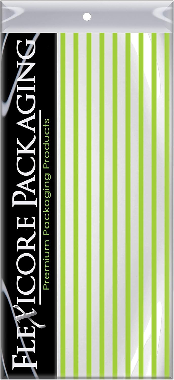 Flexicore Packaging Lime Green Pin Stripe Print Gift Wrap Tissue Paper Size: 15 Inch X 20 Inch | Count: 100 Sheets | Color: Lime Green Pin Stripe