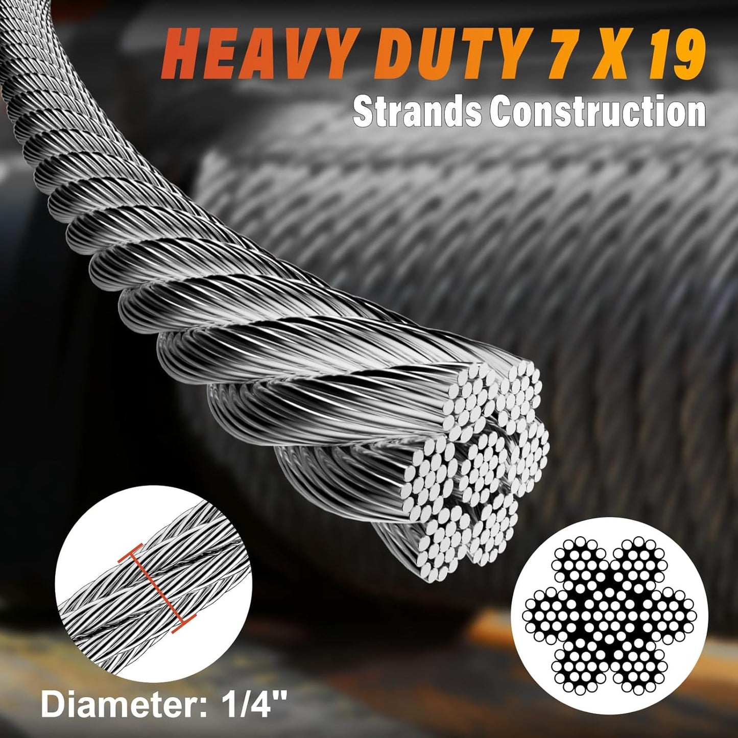 Stainless Steel Cable for Railing - 250FT 1/4" T316 Wire Rope - 7 x 19 Strands 6700 LBS Breaking Strength for Outdoor Deck Railing Zipline