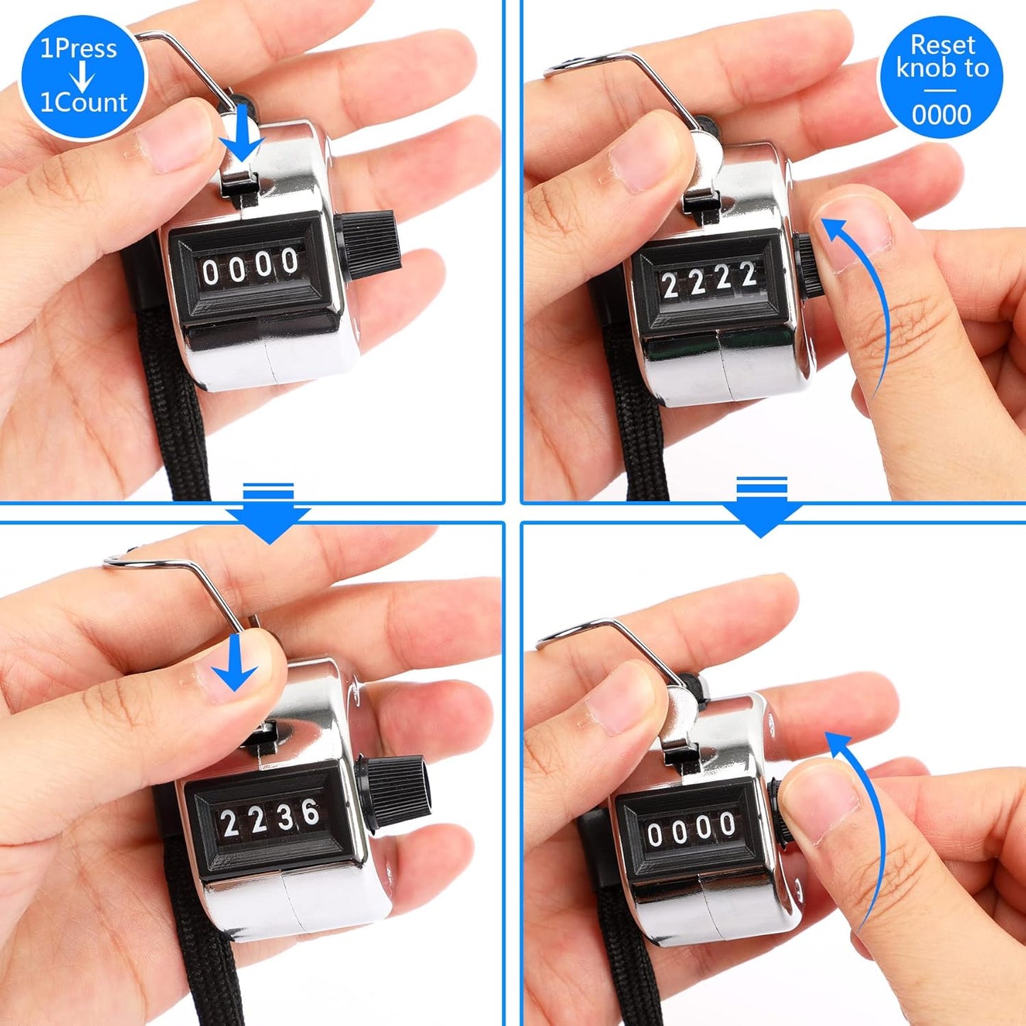 Handheld Mechanical Counter Clicker, 5 Pcs 4-Digital Number Tally Click Counter for School Event Golf Sports Office Stadium
