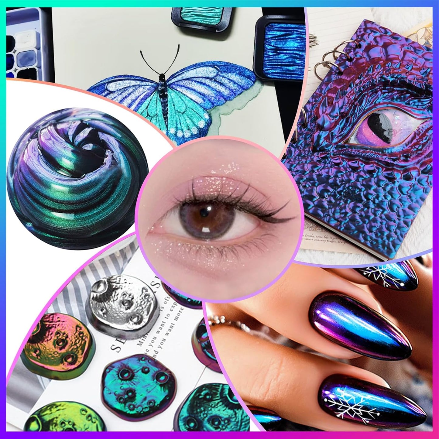 Matio Chameleon Mica Powder, 10 * 5g Chrome Powder, Pearlescent Effect Color Shift Pigment, Mica Powder Set for Epoxy Resin, Soap Candle Dye, Nail Art, Makeup, DIY Bath Bombs, Painting, Slime Pigment