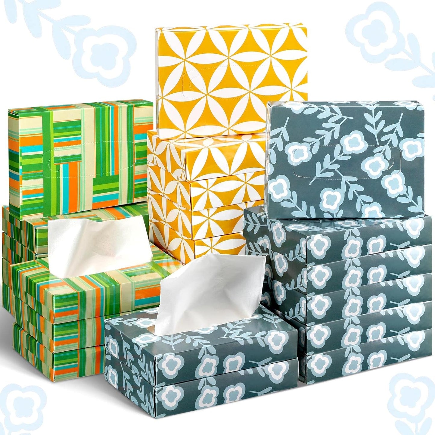 Yinder 24 Packs 960 Sheets Tissue Cube Car Facial Boxes Disposable Facial Travel Tissues Holder Soft Watercolor Boxes 2 Ply 40 Sheets for Wedding Household Car Kitchen Bathroom(Simple)