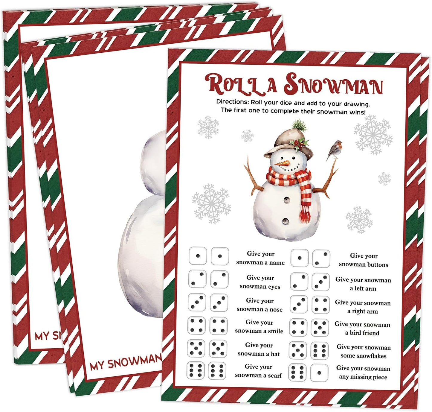 Roll A Snowman Game, Christmas Dice Games for Families & Large Groups-25 Players, Christmas Party Games for Adults, Red and Green Theme Winter Holiday Decorations White Elephant Gifts Ideas